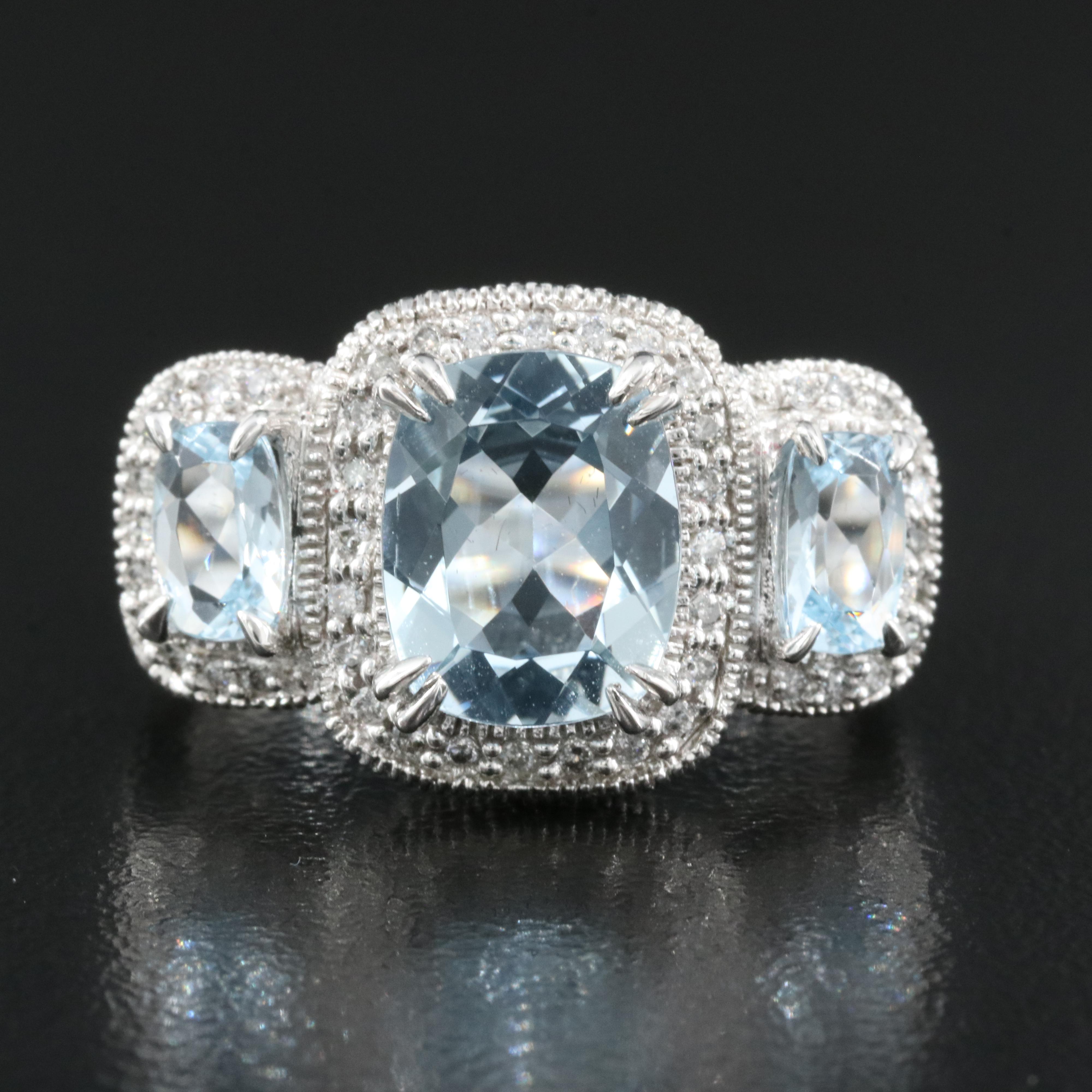 14K Aquamarine and Diamond Ring