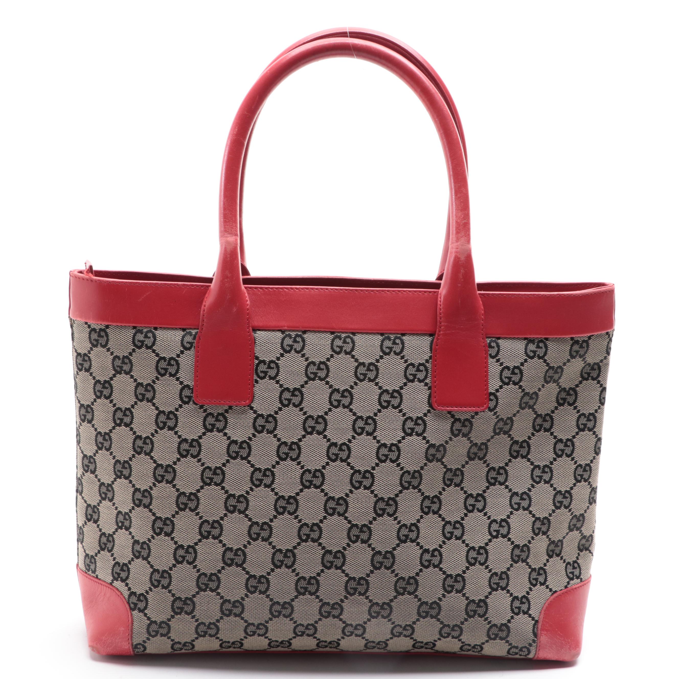 Gucci Slim Zip Tote in GG Canvas and Red Leather