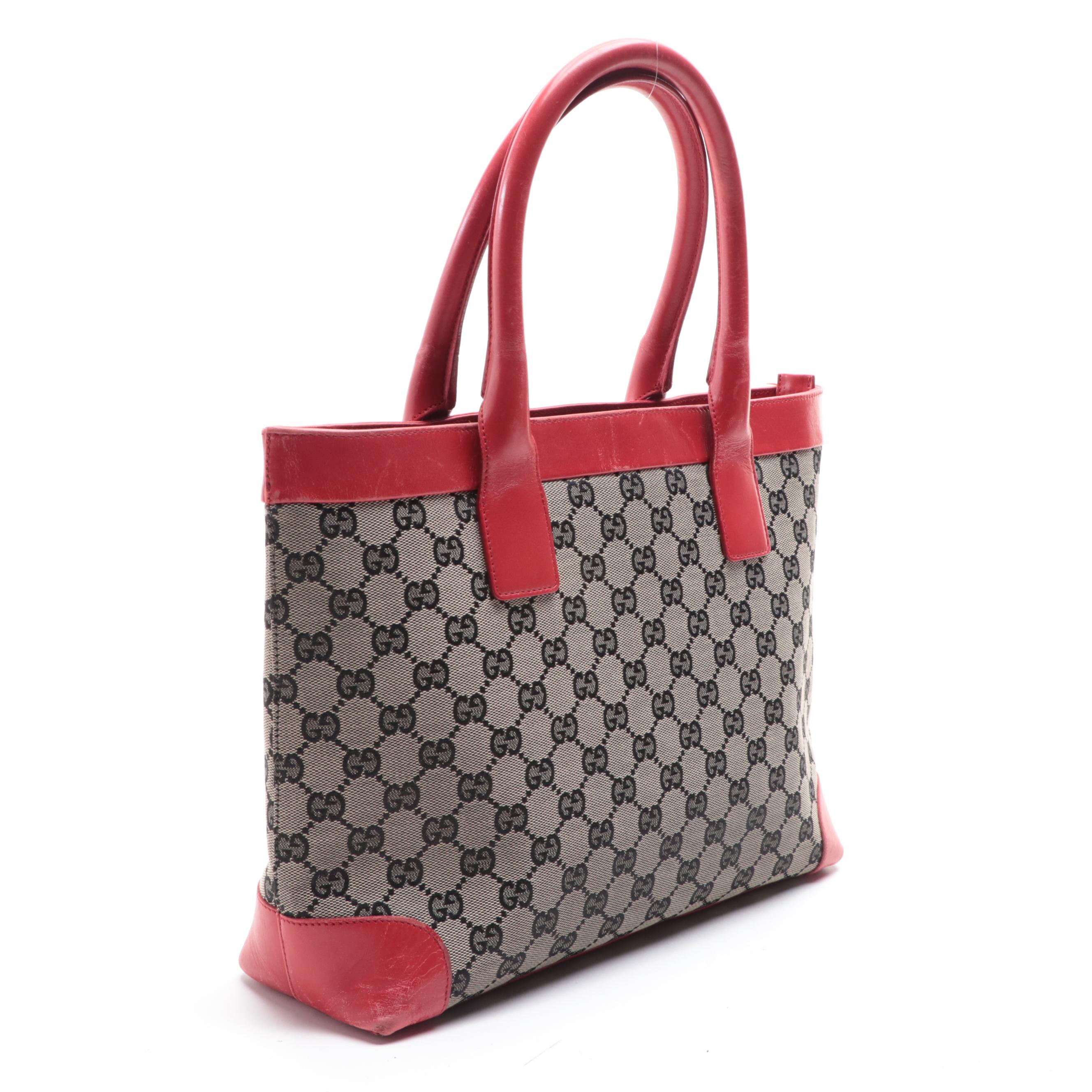Gucci Slim Zip Tote in GG Canvas and Red Leather