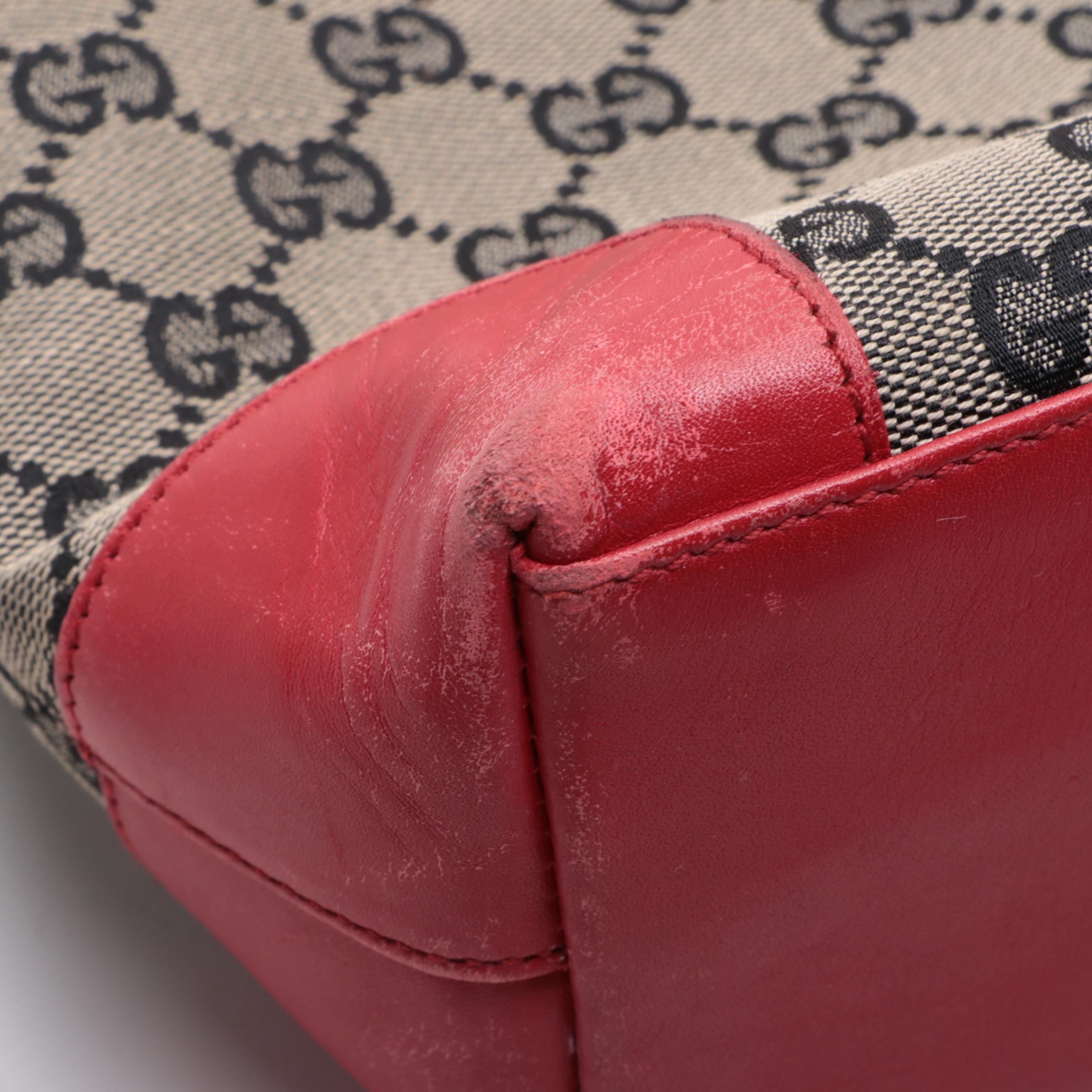 Gucci Slim Zip Tote in GG Canvas and Red Leather