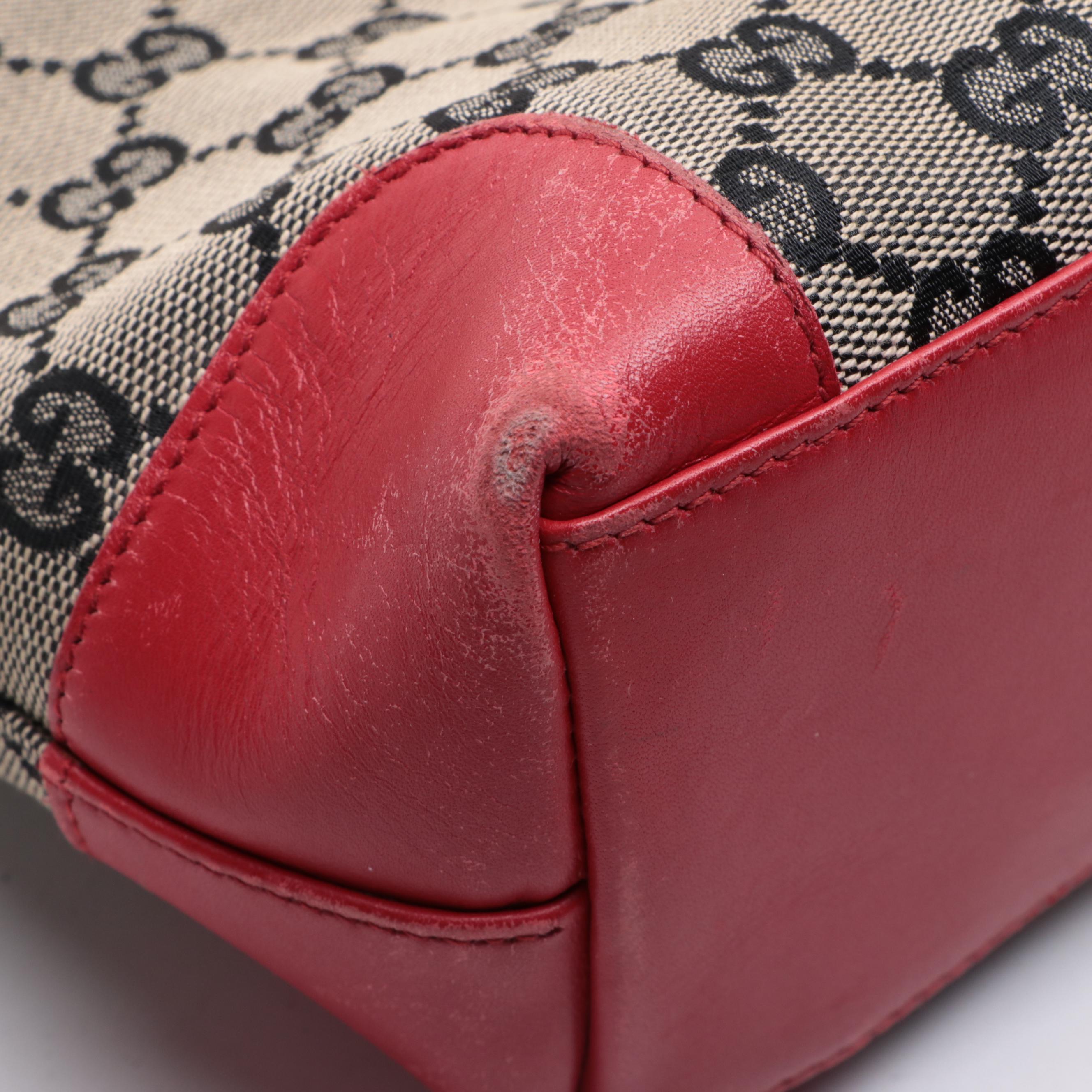 Gucci Slim Zip Tote in GG Canvas and Red Leather