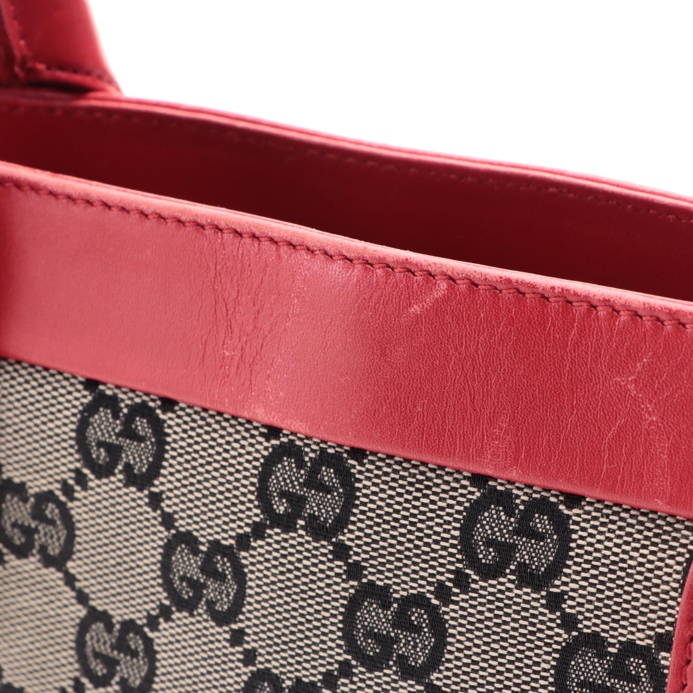 Gucci Slim Zip Tote in GG Canvas and Red Leather