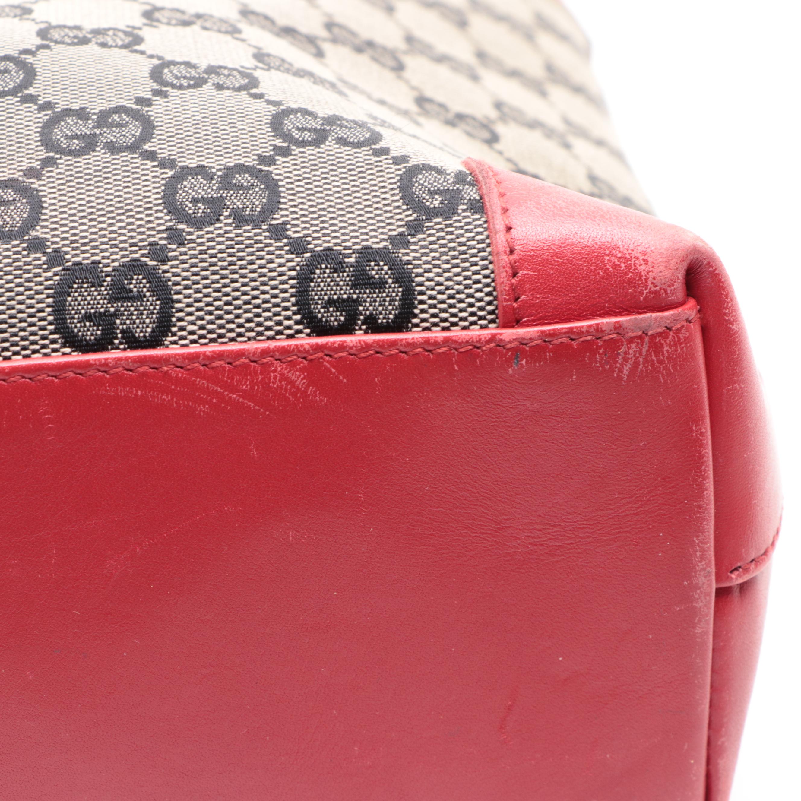 Gucci Slim Zip Tote in GG Canvas and Red Leather