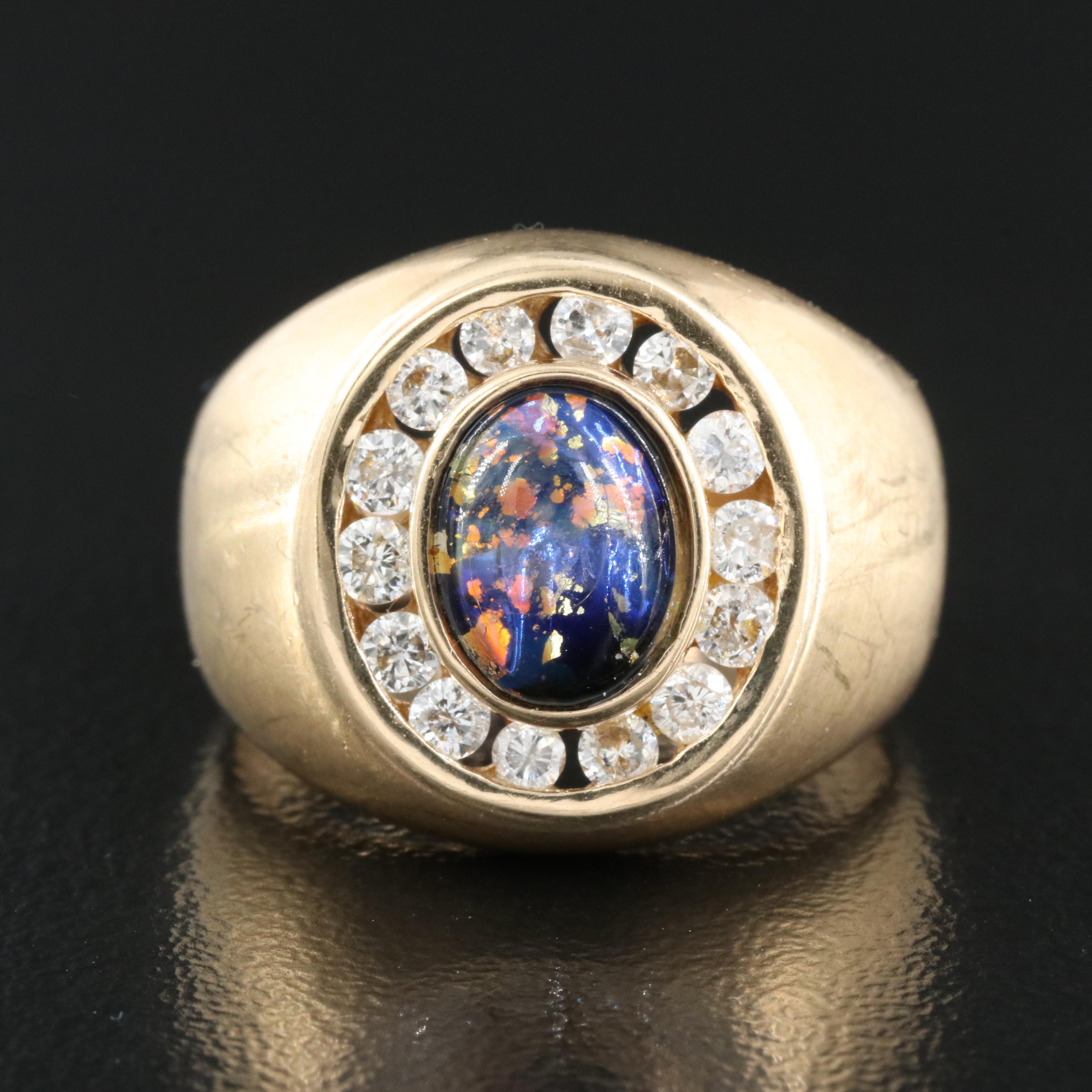 14K Imitation Opal and Diamond Ring