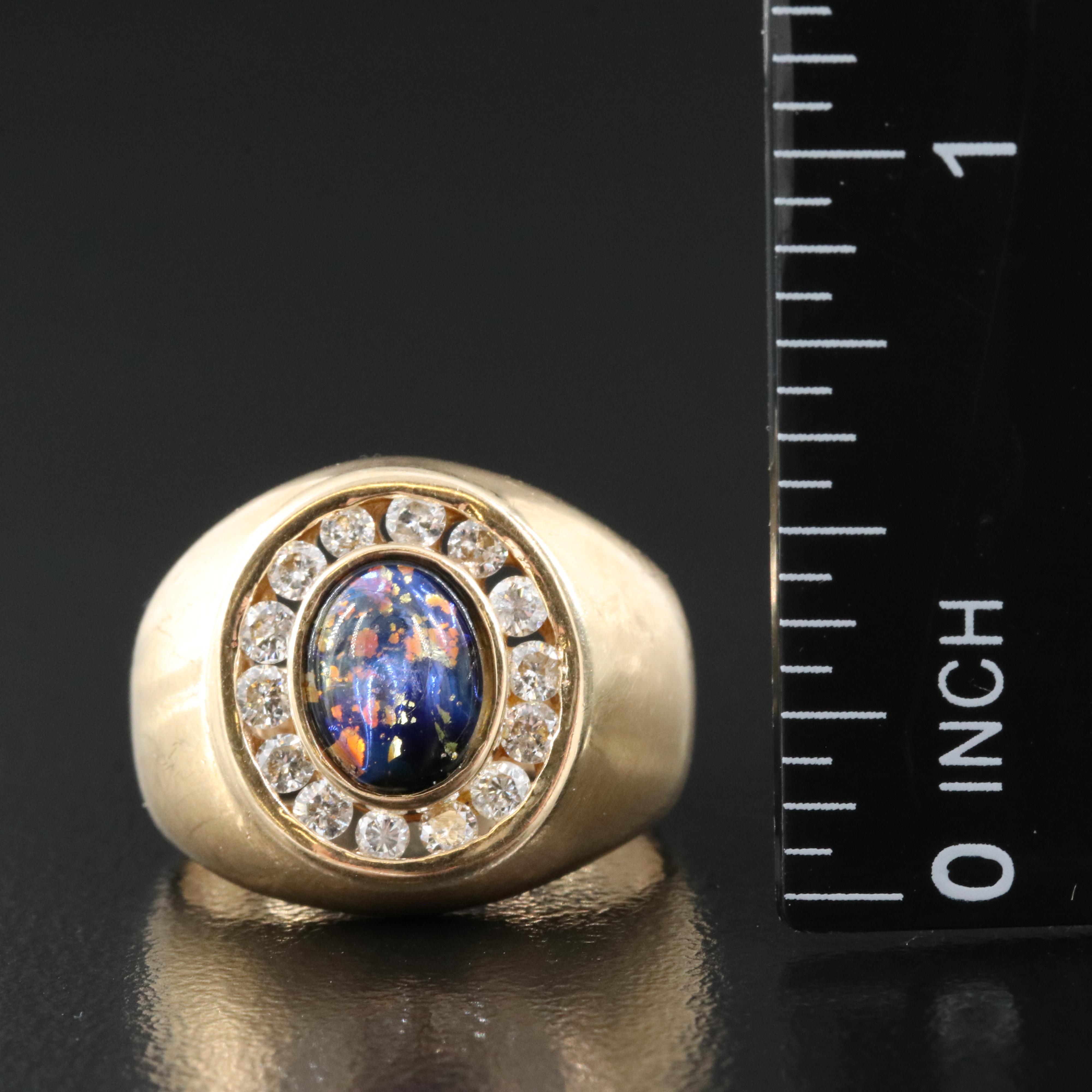 14K Imitation Opal and Diamond Ring