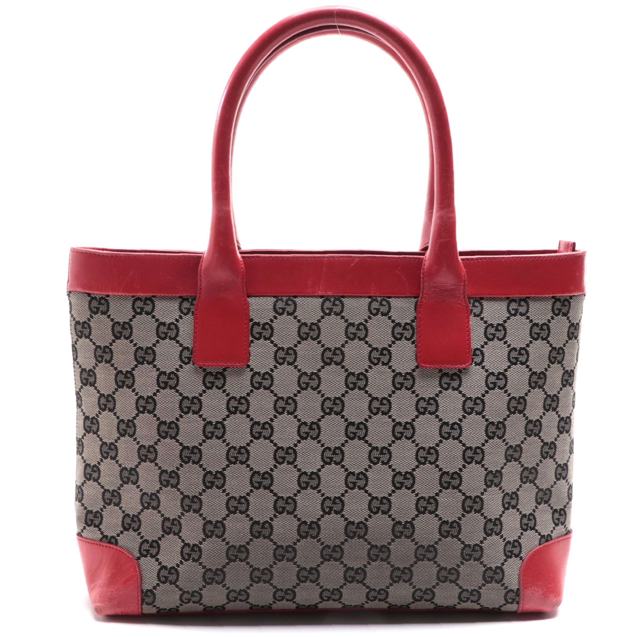 Gucci Slim Zip Tote in GG Canvas and Red Leather