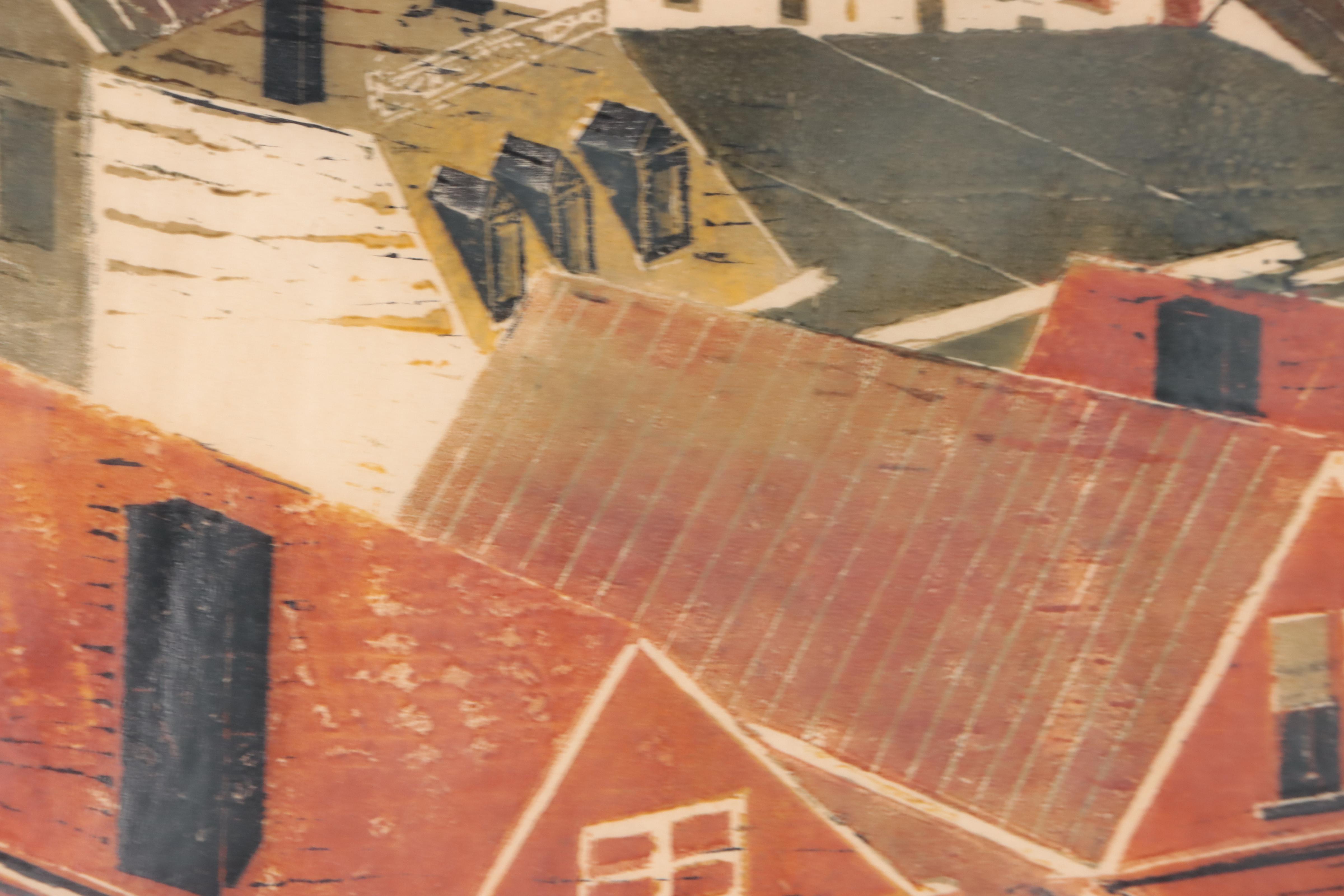 Davira Fisher Woodblock Print "Rooftops," 1958