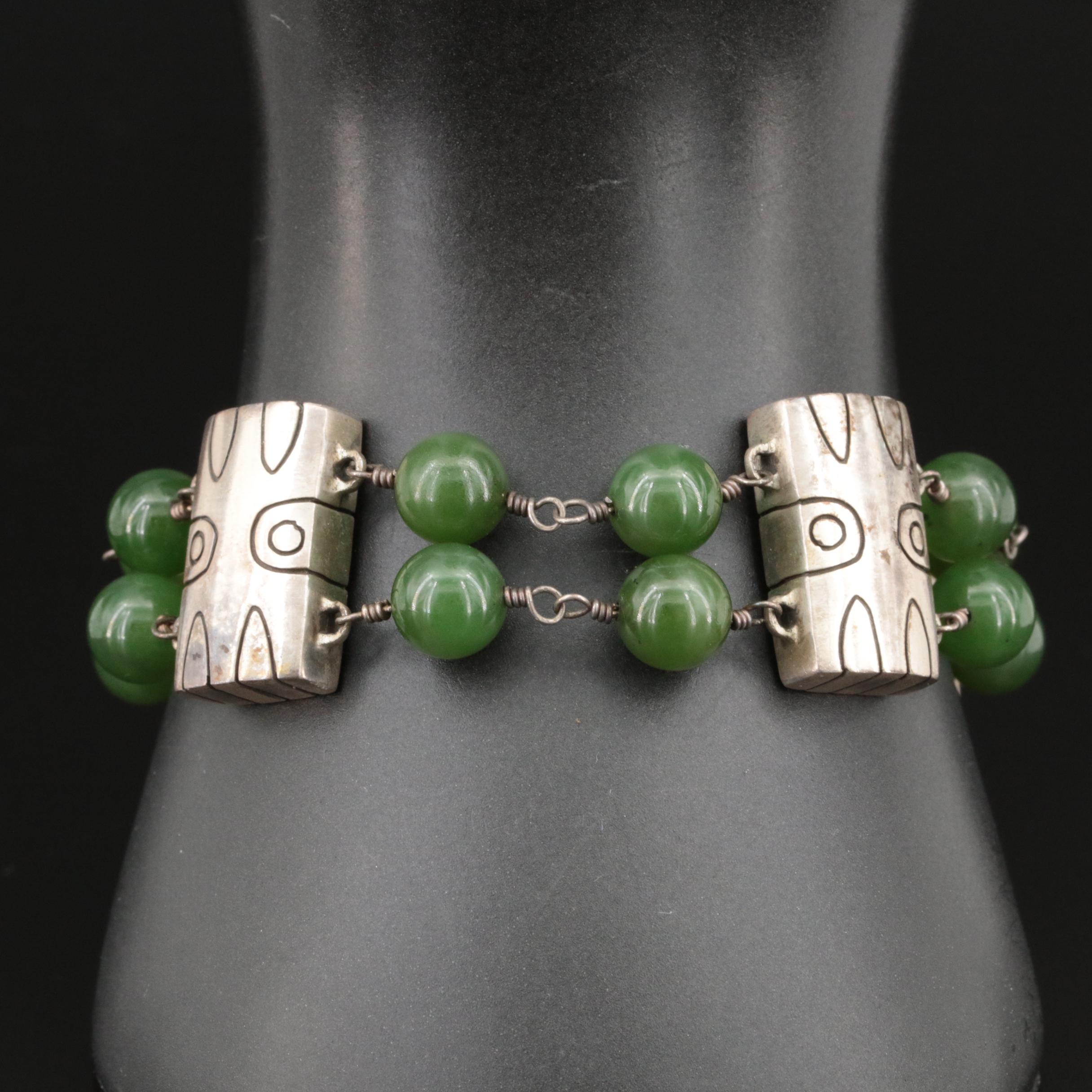 Sterling Nephrite Panel Bracelet