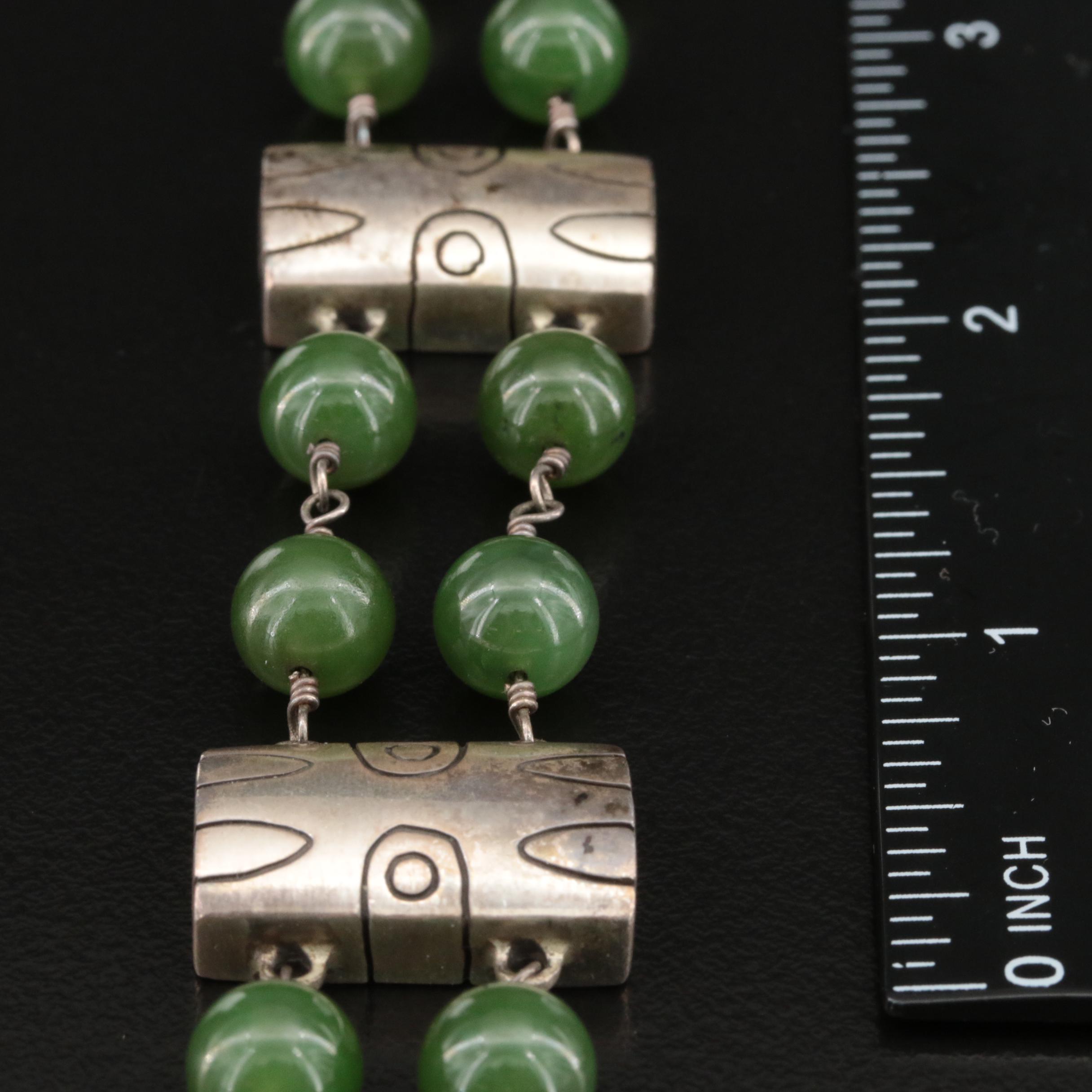 Sterling Nephrite Panel Bracelet