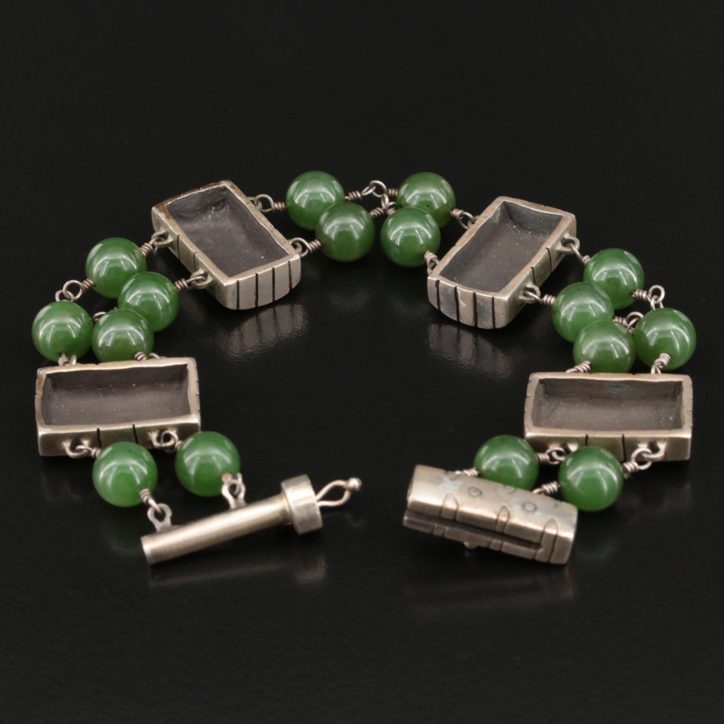 Sterling Nephrite Panel Bracelet