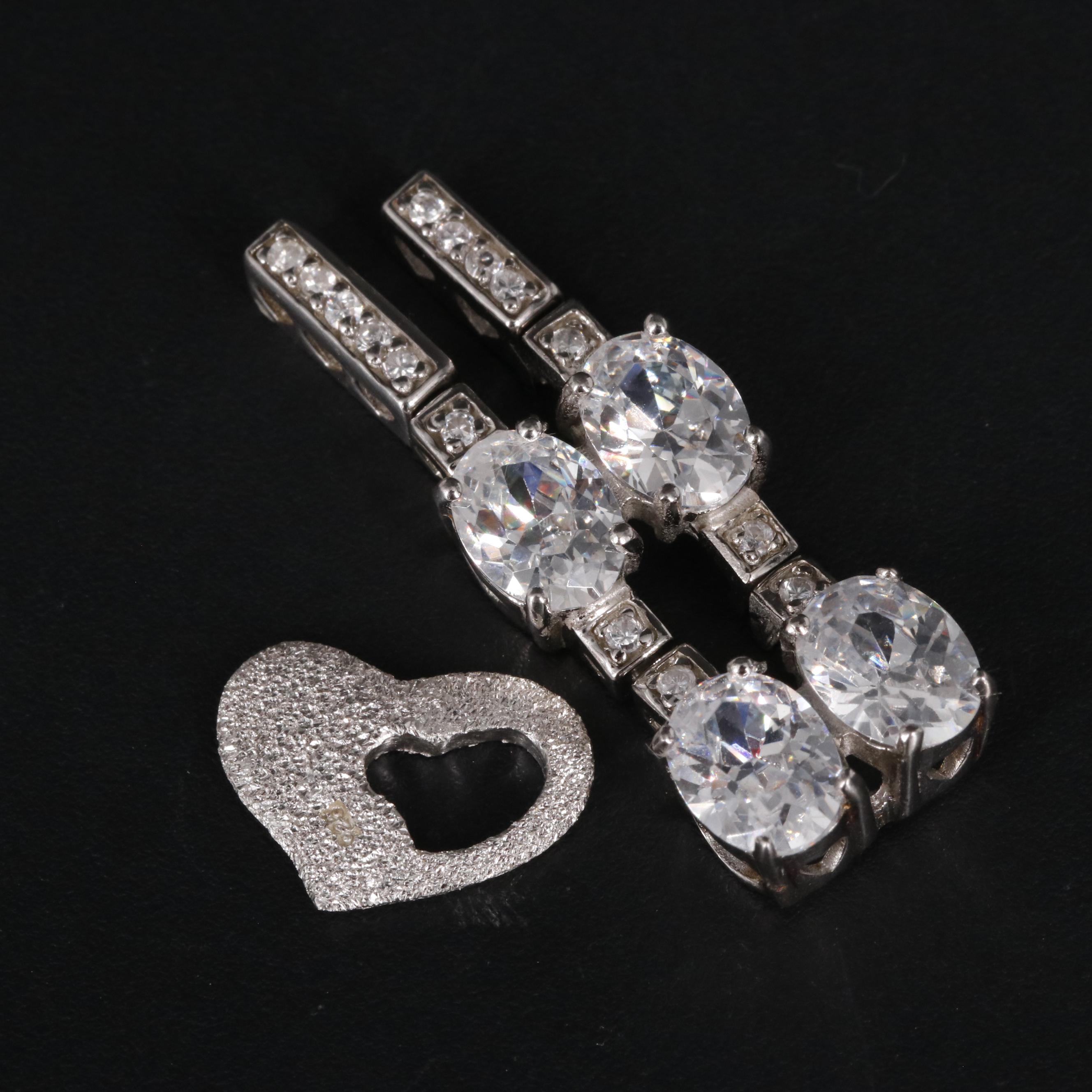 Sterling Cubic Zirconia Heart and Dangle Pendants
