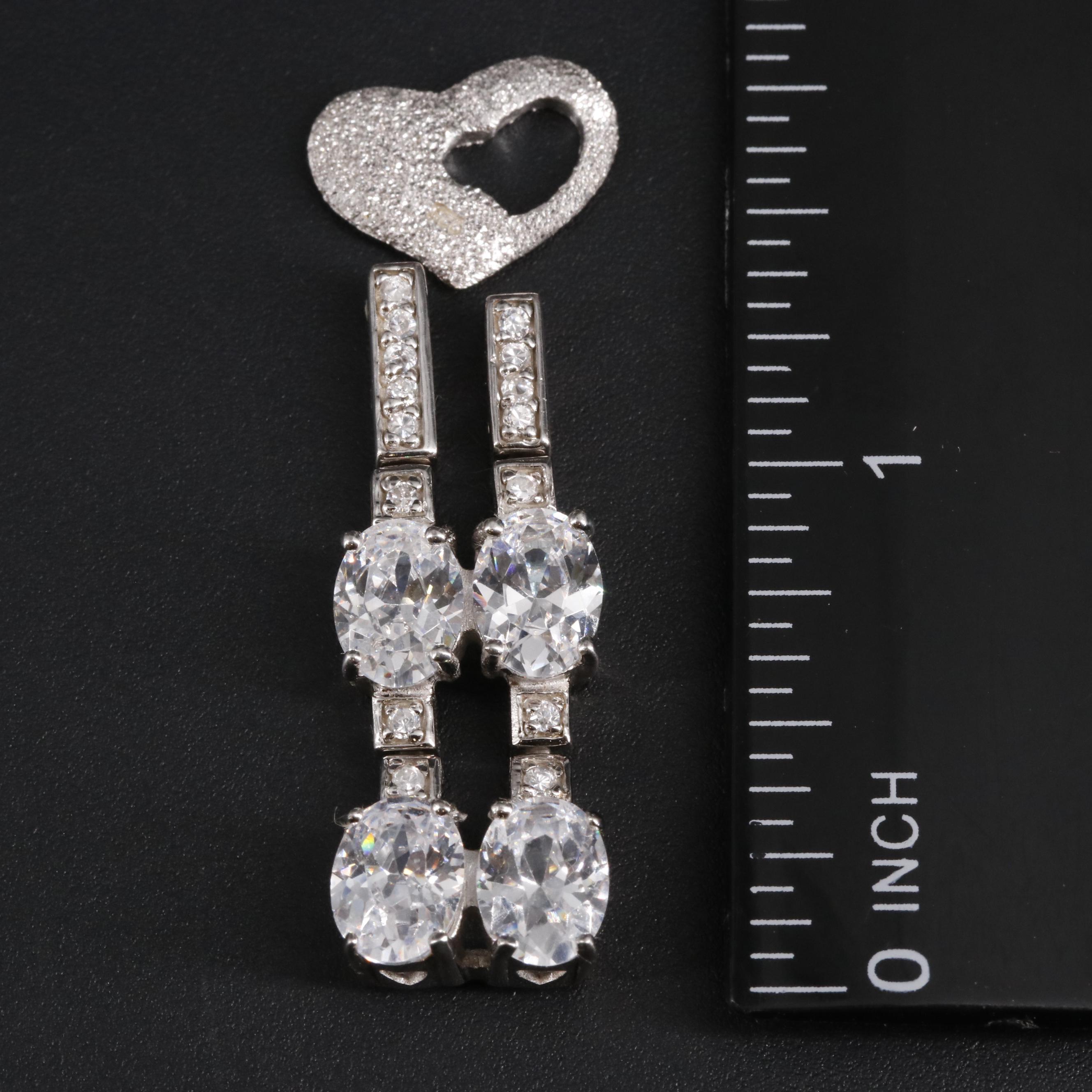 Sterling Cubic Zirconia Heart and Dangle Pendants
