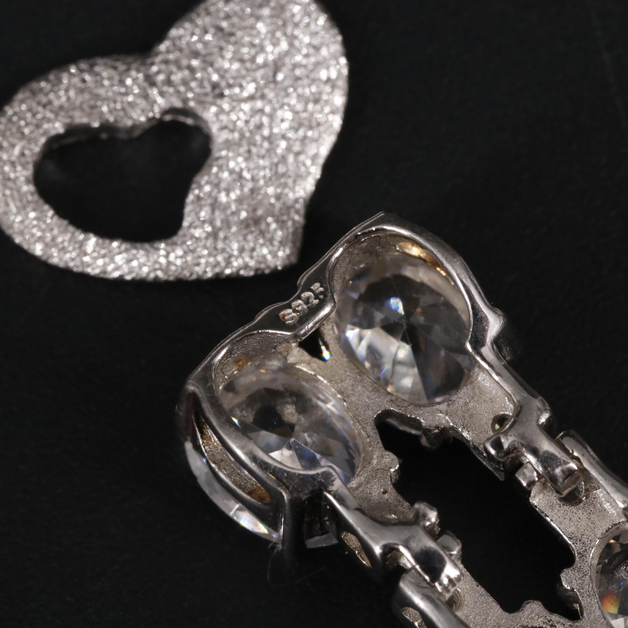 Sterling Cubic Zirconia Heart and Dangle Pendants