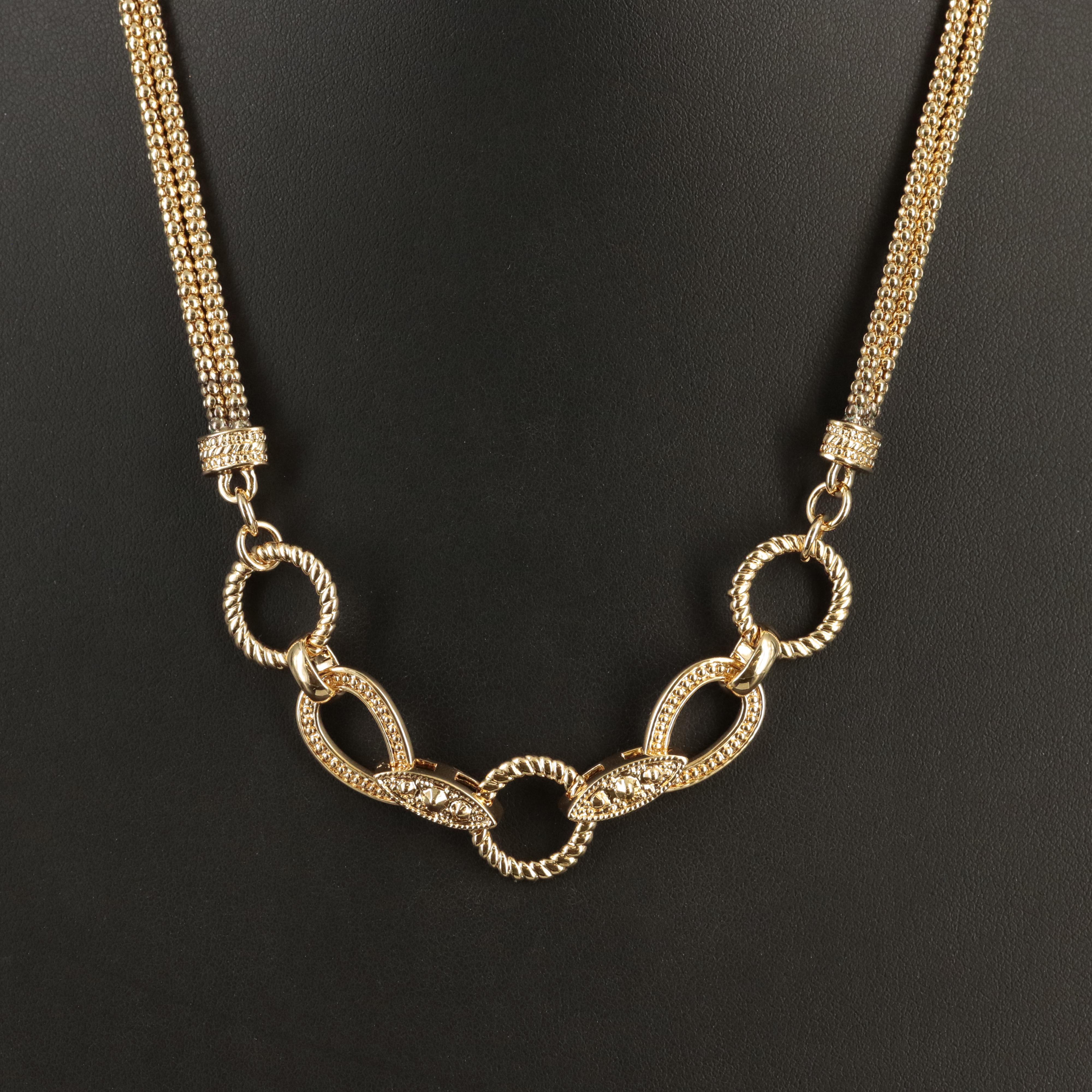 Double Popcorn Chain Necklace with Decorative Link Accents
