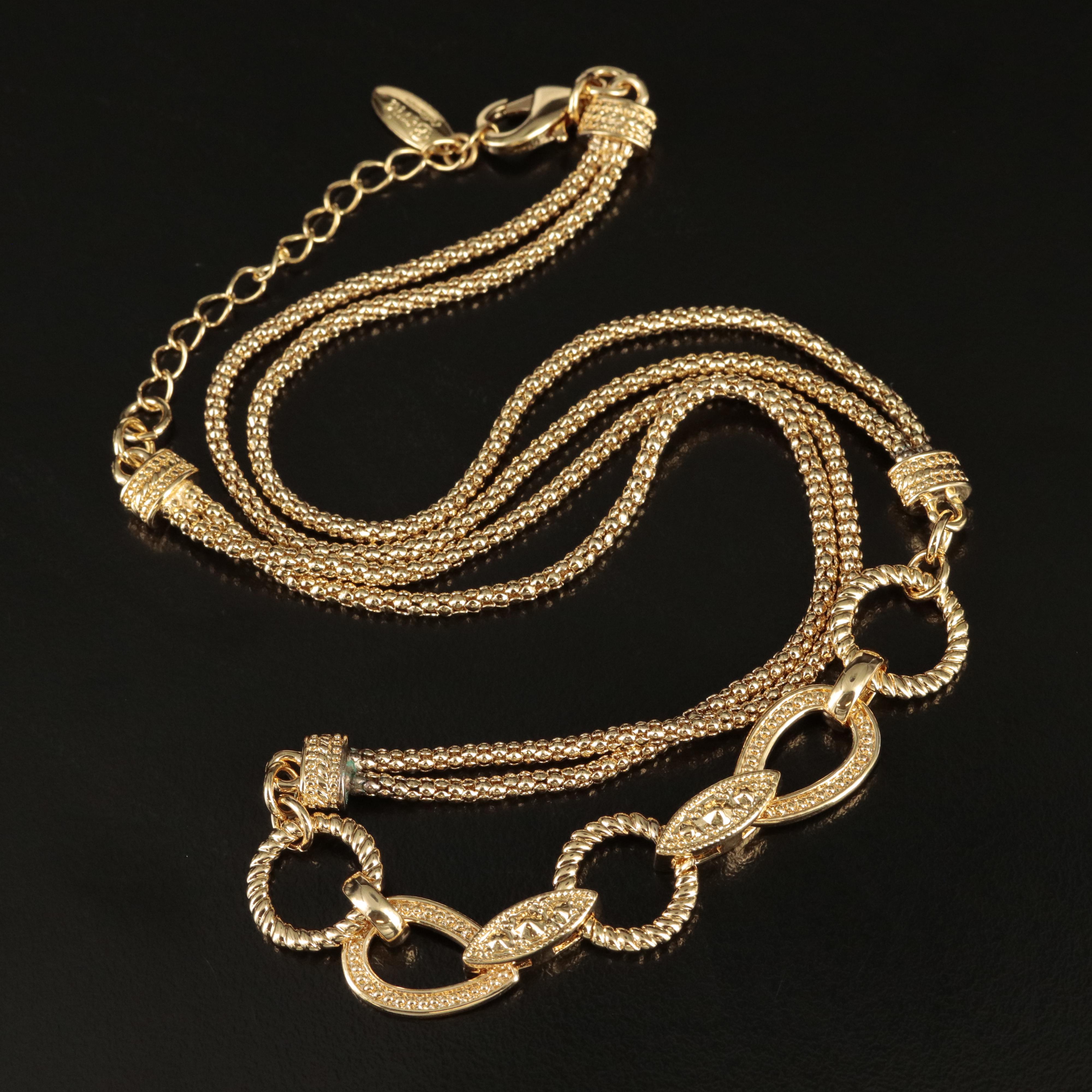 Double Popcorn Chain Necklace with Decorative Link Accents