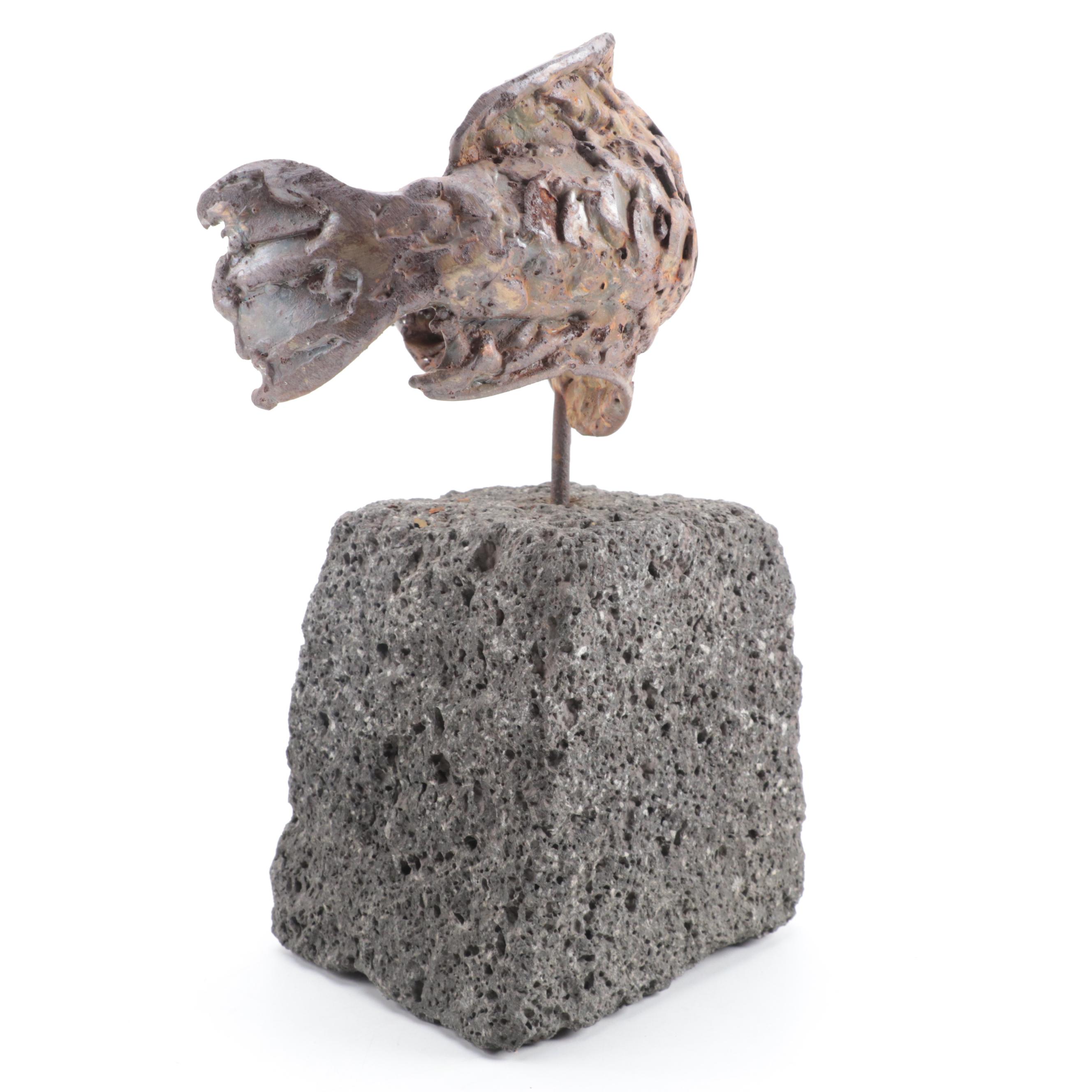 Theodore Gall Iron Sculpture of a Fish with Human Face, Circa 1987