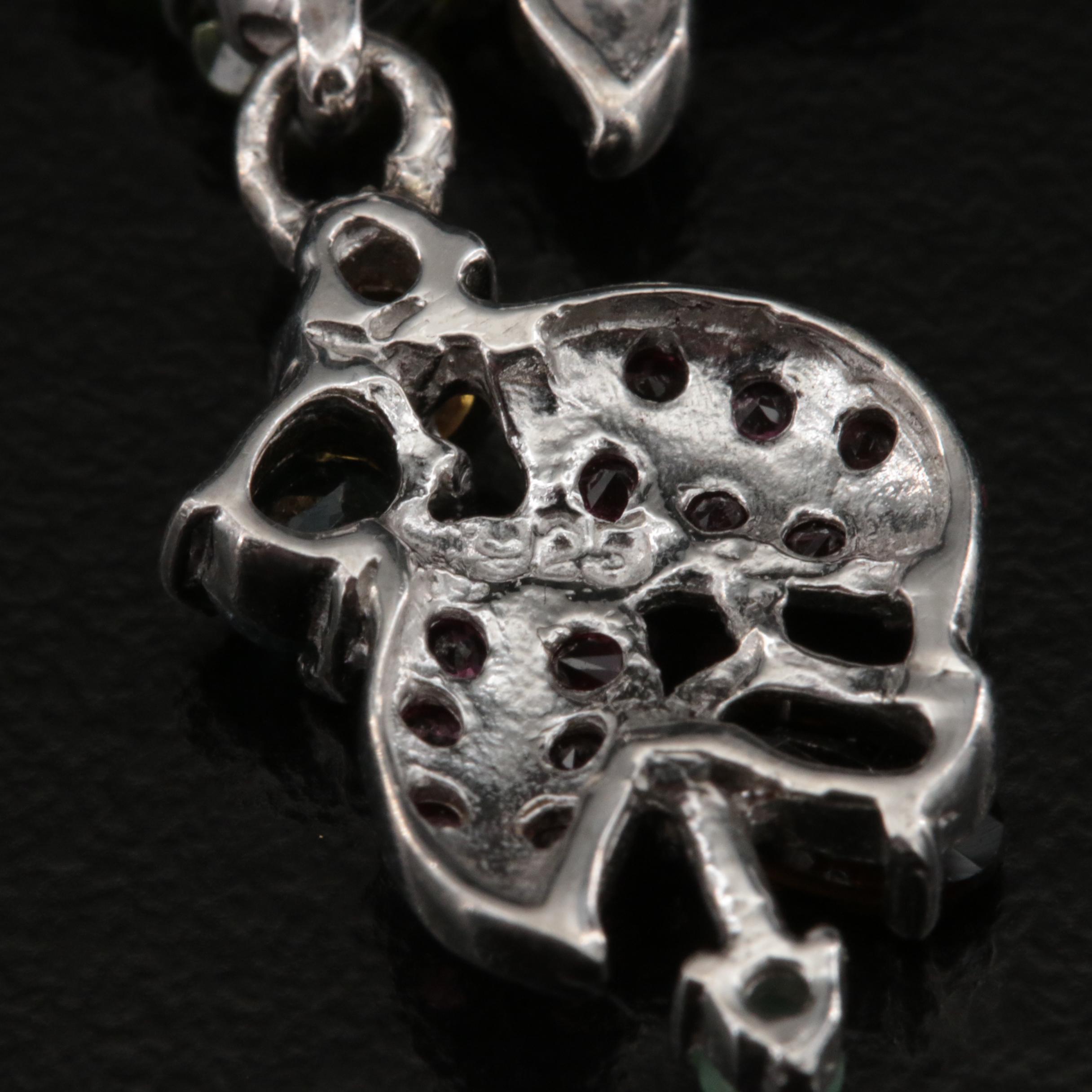 Sterling Kyanite, Sapphire and Garnet Floral Earrings