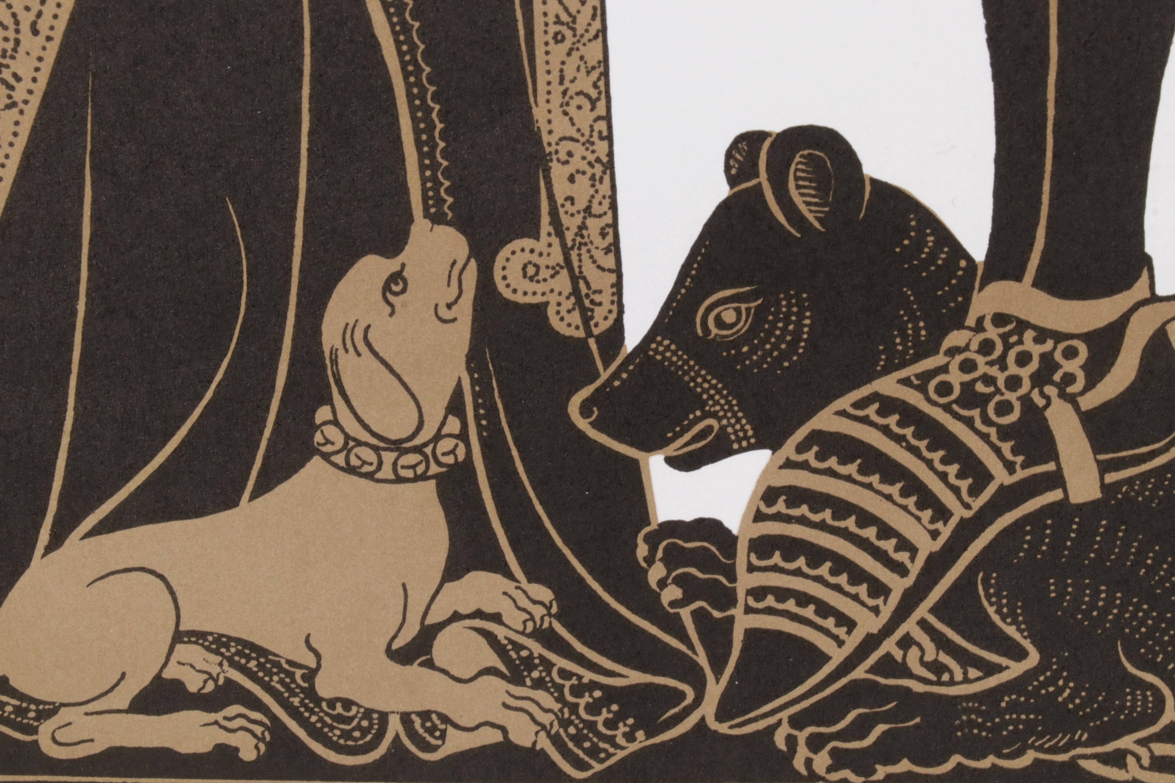 Lithograph and Relief Print of European Tomb Figures, Late 20th Century