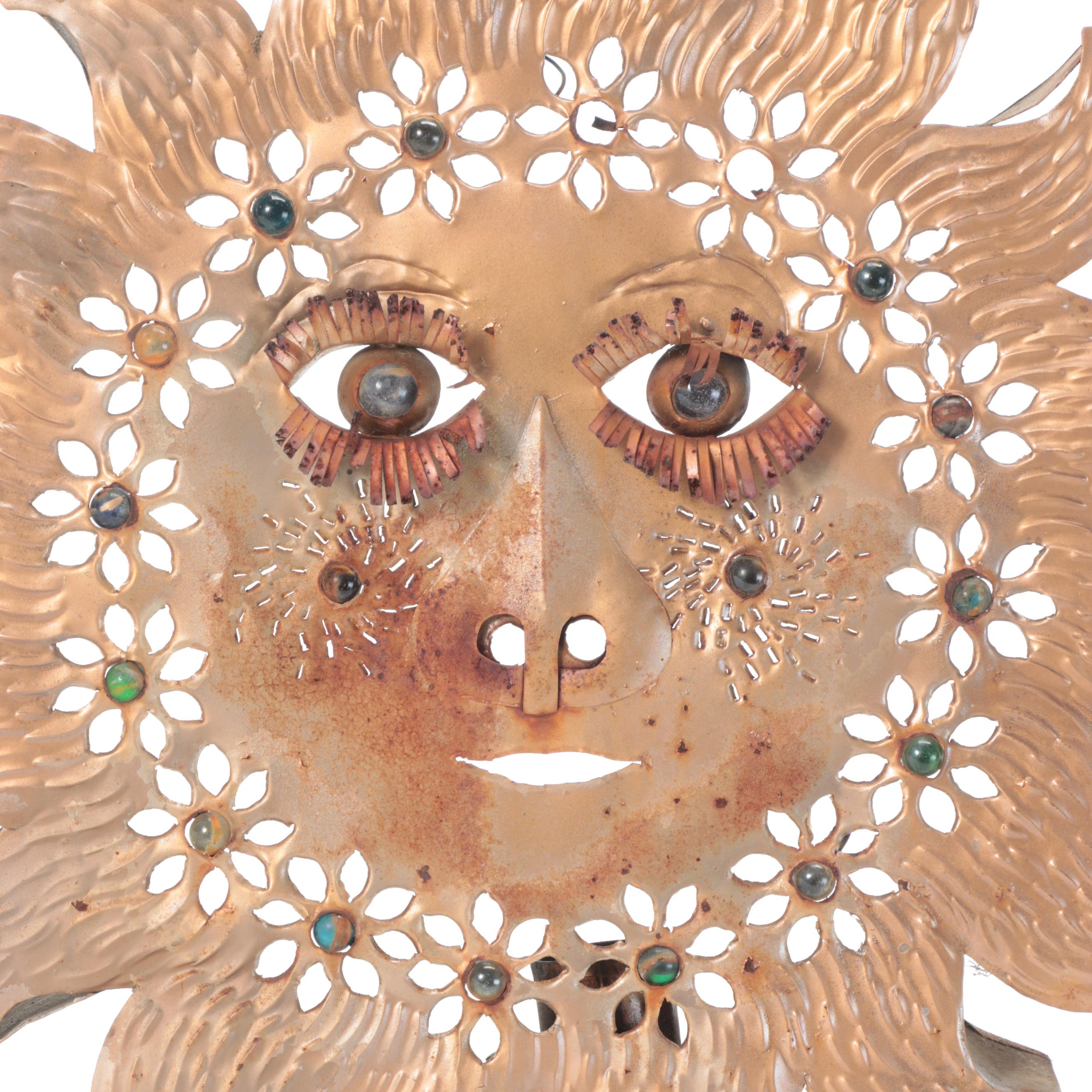 Yard Art Gilt Metal and Jeweled Marble Metal Silhouette Sun Décor Wall Hanging