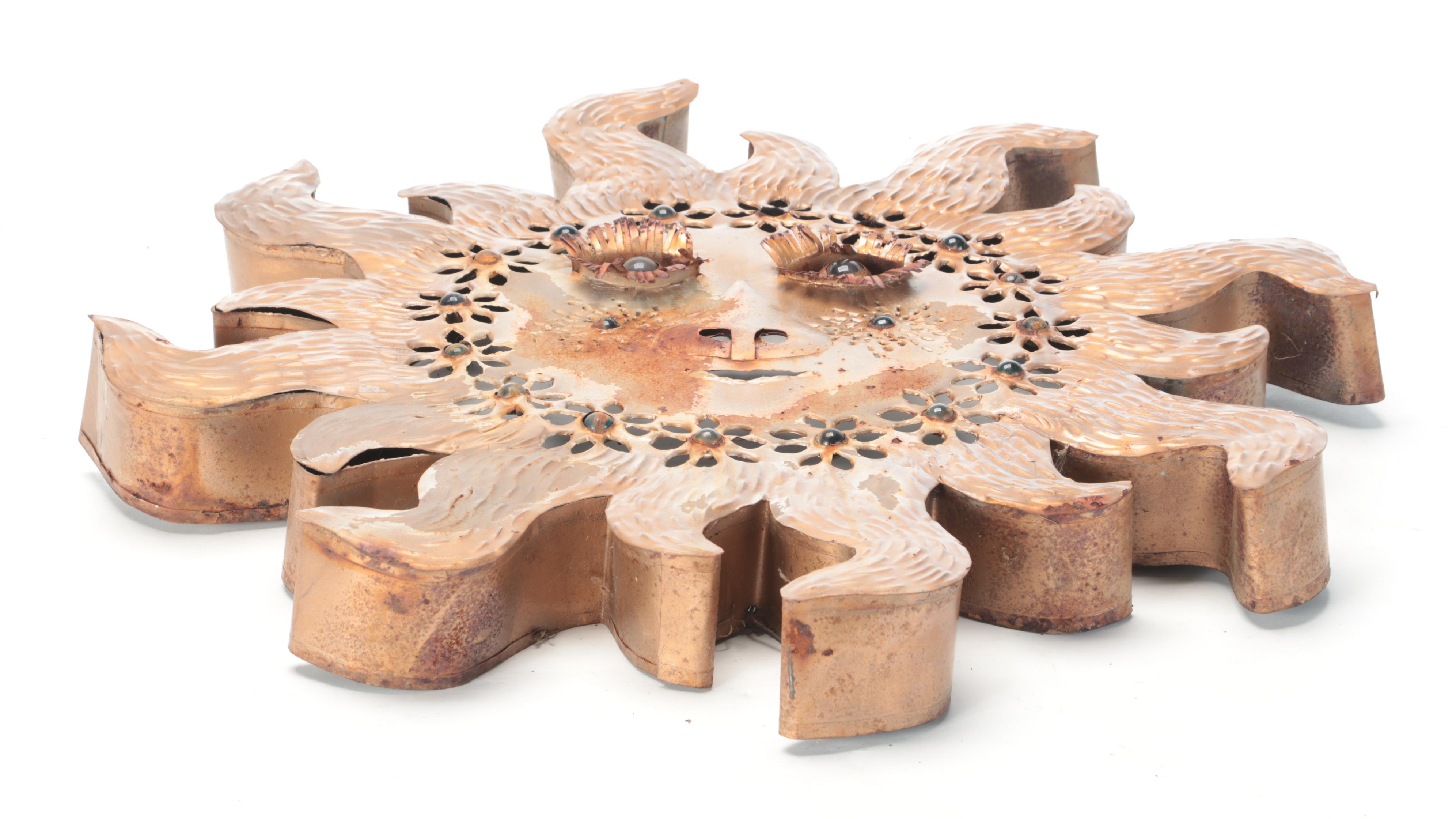 Yard Art Gilt Metal and Jeweled Marble Metal Silhouette Sun Décor Wall Hanging