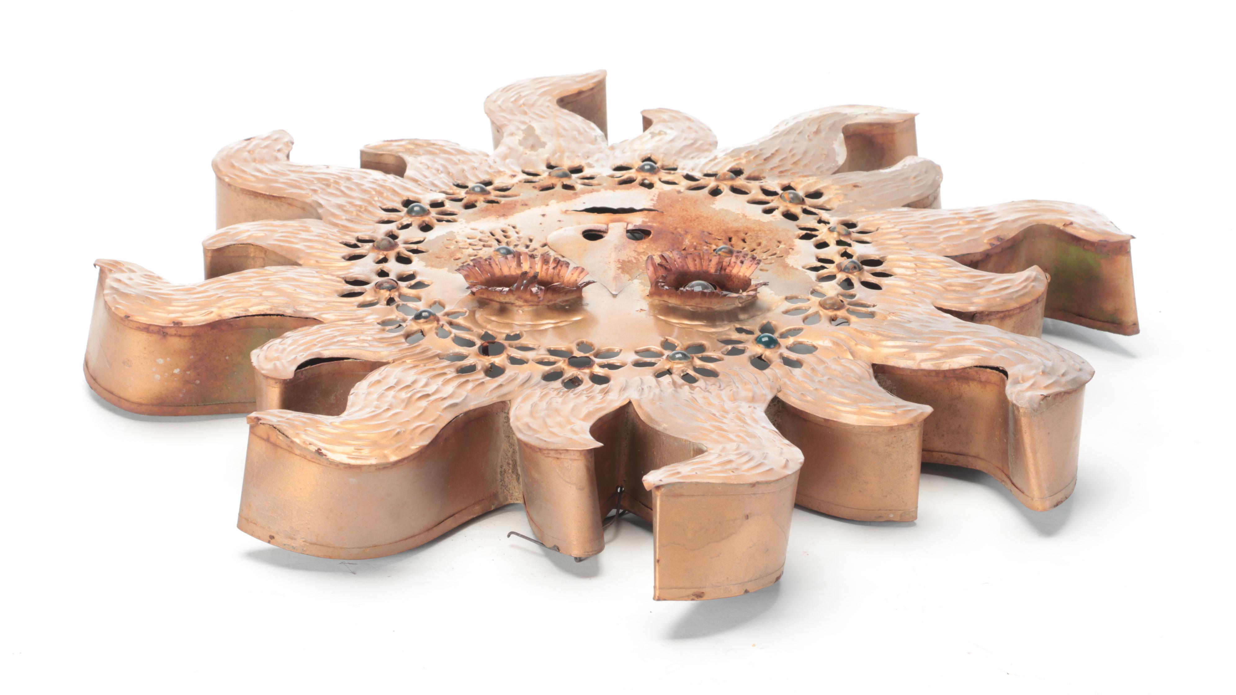 Yard Art Gilt Metal and Jeweled Marble Metal Silhouette Sun Décor Wall Hanging