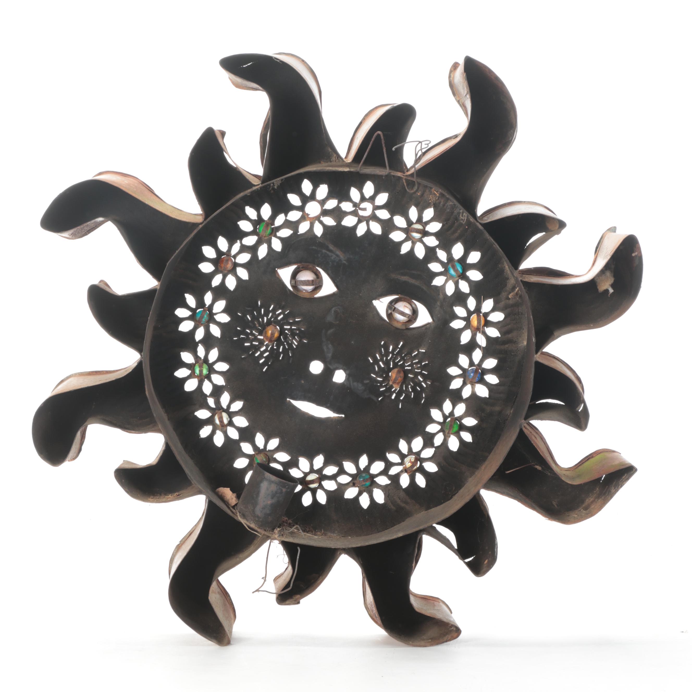 Yard Art Gilt Metal and Jeweled Marble Metal Silhouette Sun Décor Wall Hanging