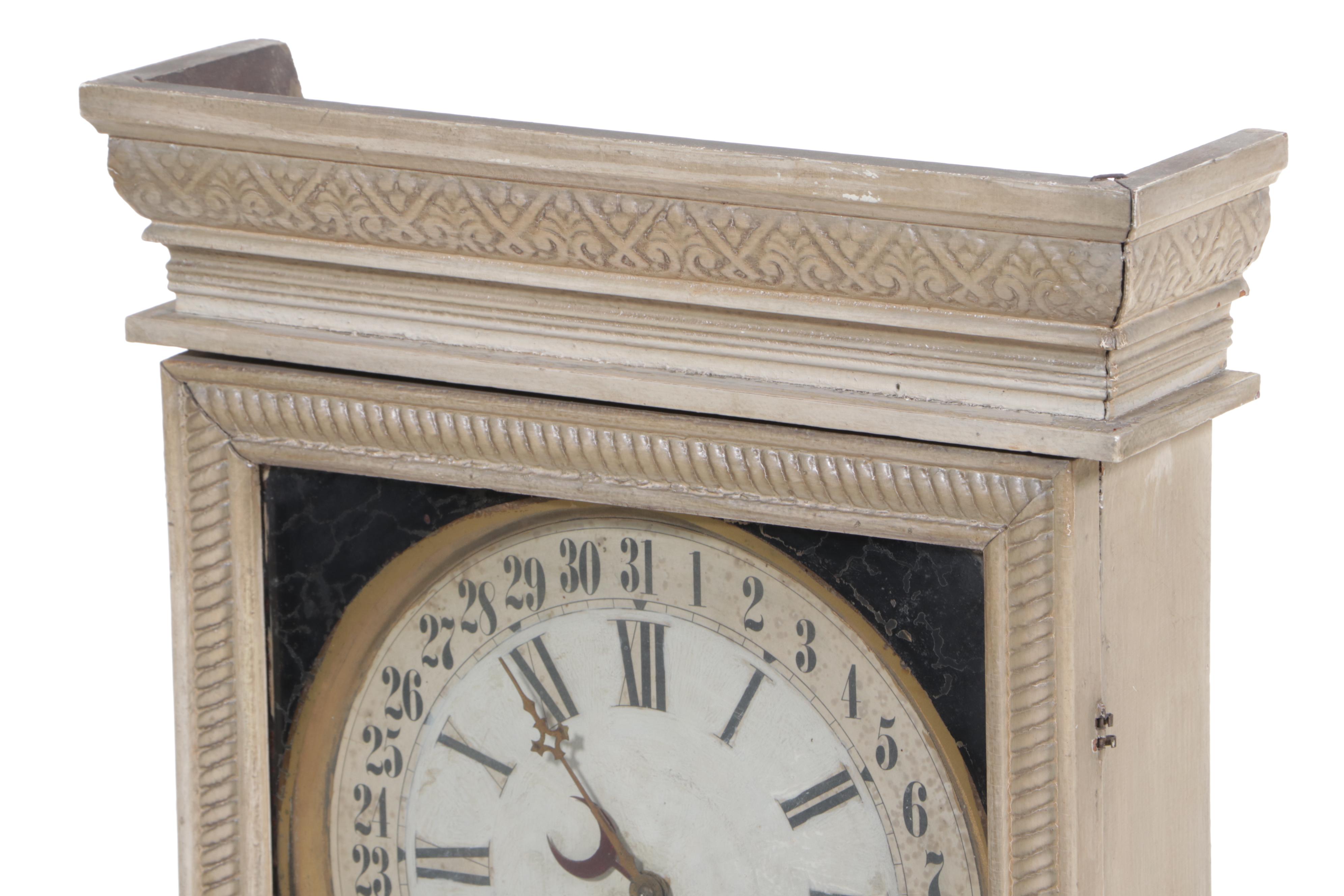 E. Ingraham Co. Painted Oak Regulator Clock w/ Calendar Dial, Early 20th Century