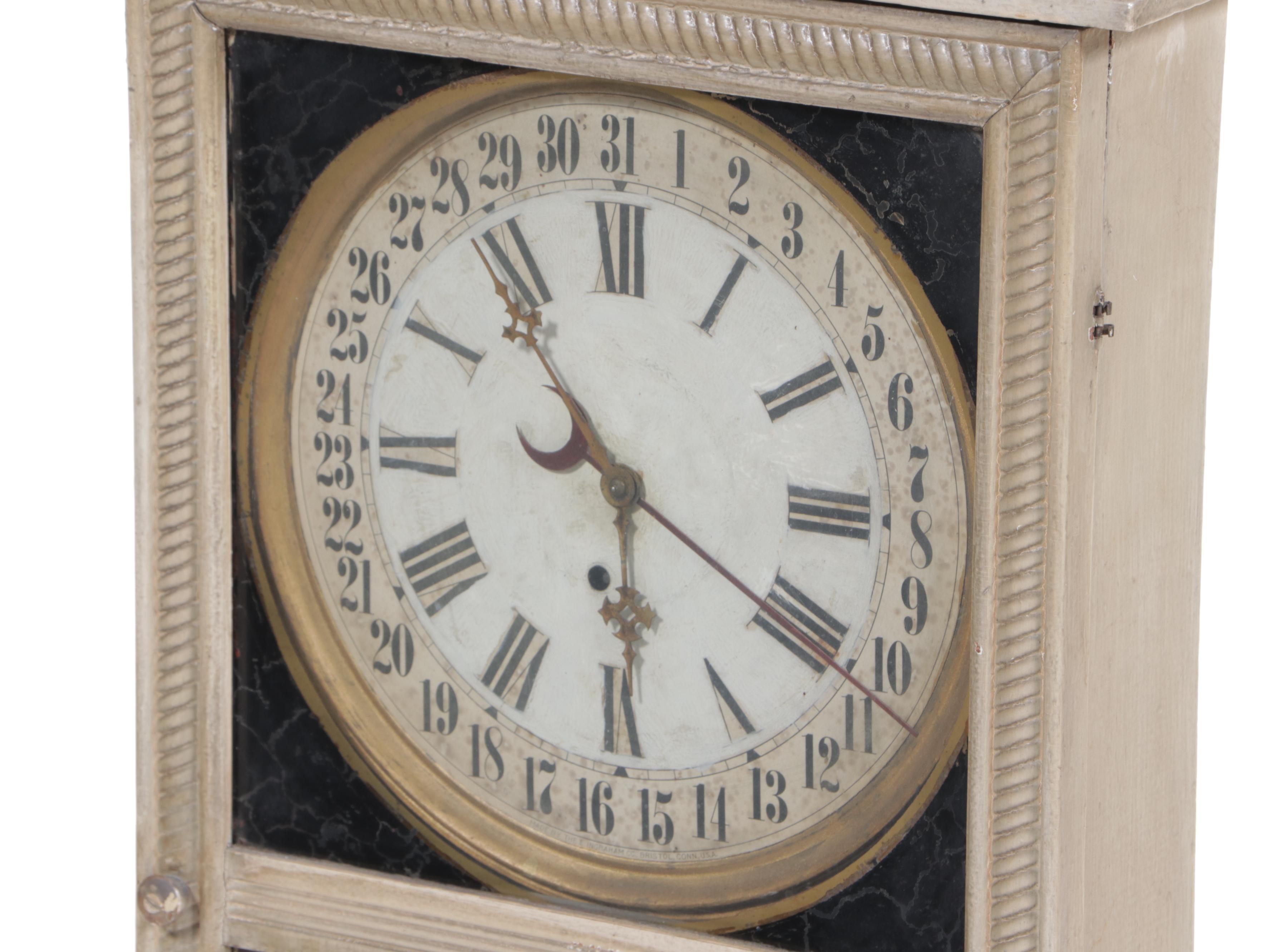 E. Ingraham Co. Painted Oak Regulator Clock w/ Calendar Dial, Early 20th Century