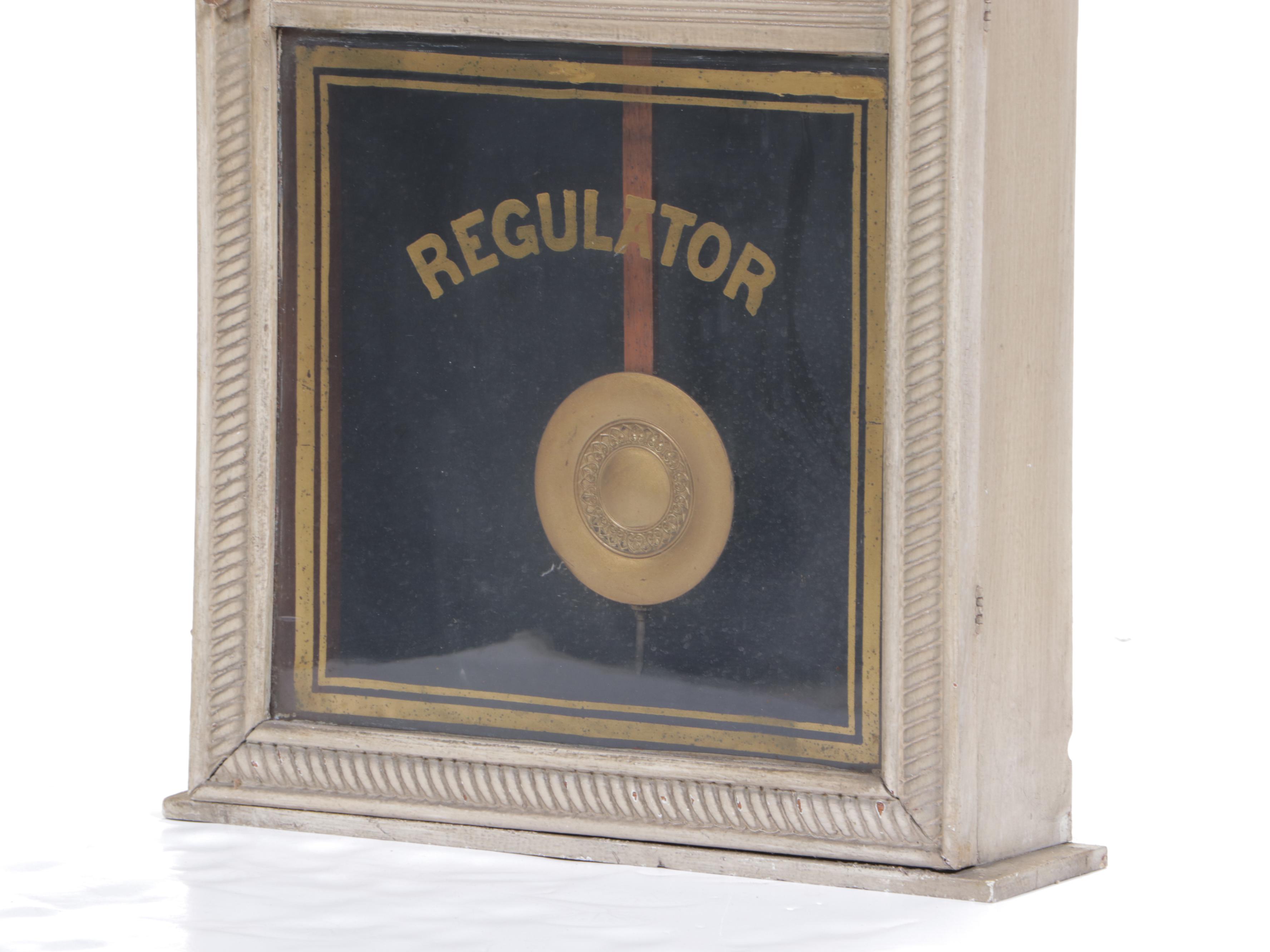 E. Ingraham Co. Painted Oak Regulator Clock w/ Calendar Dial, Early 20th Century