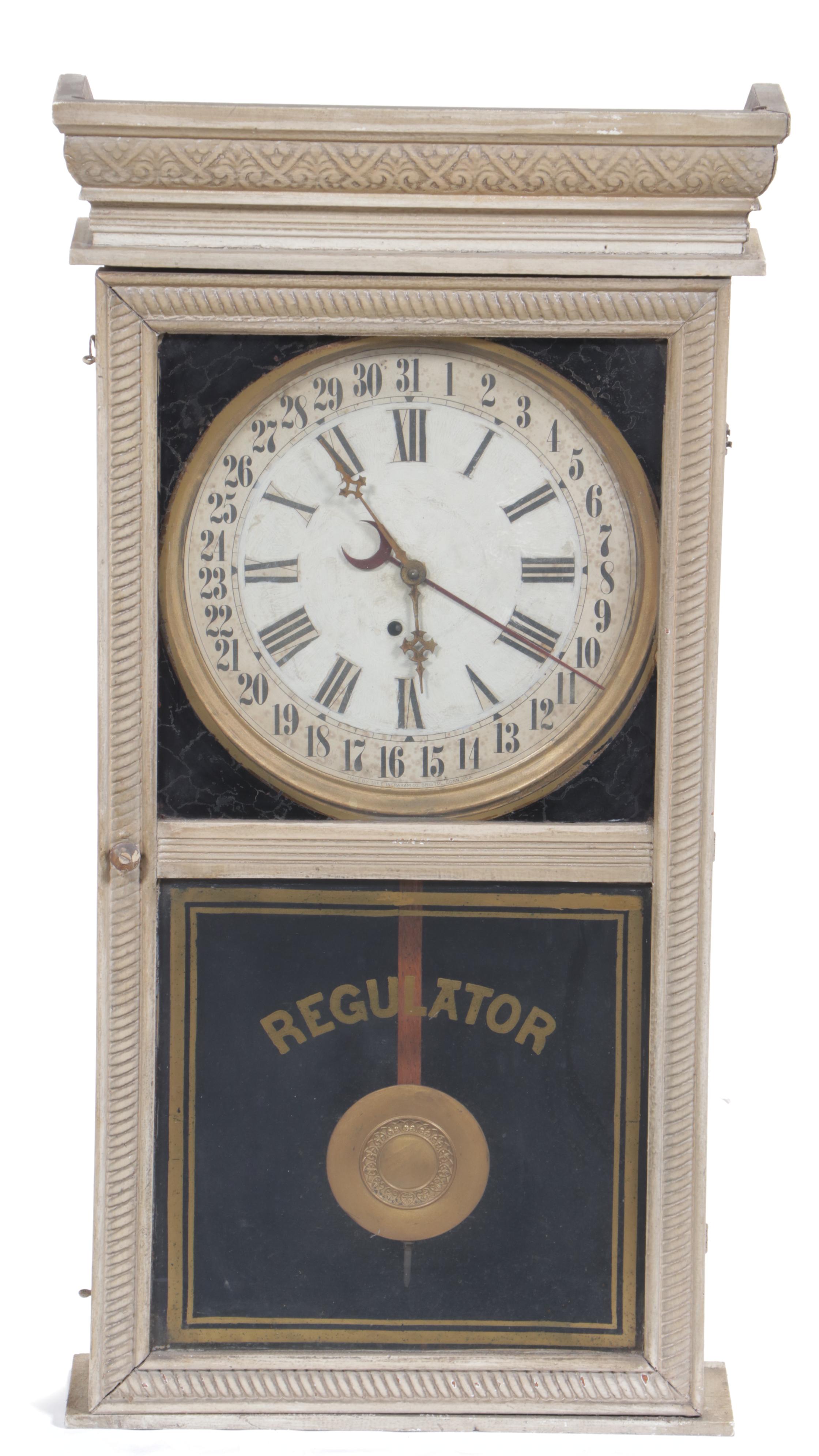 E. Ingraham Co. Painted Oak Regulator Clock w/ Calendar Dial, Early 20th Century