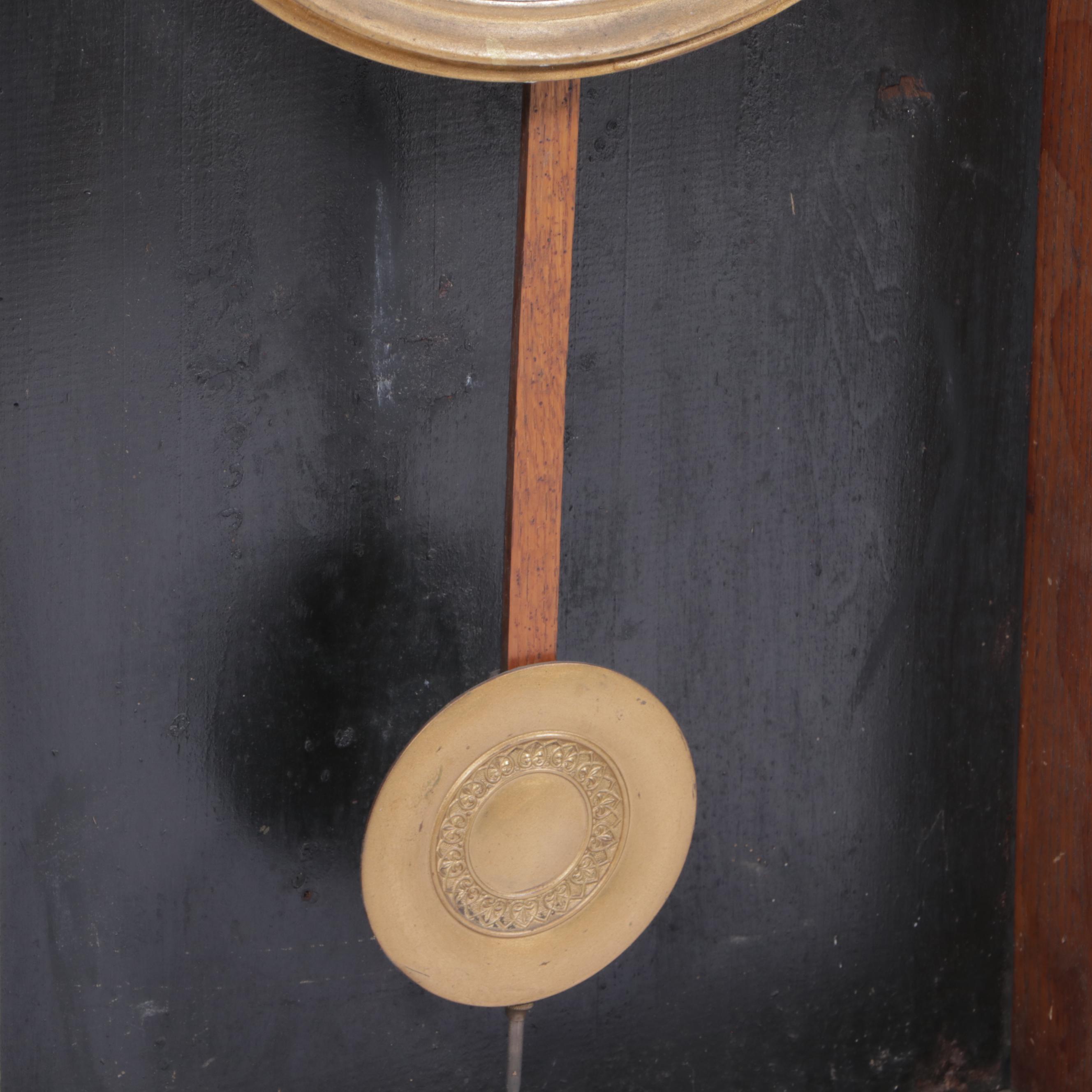 E. Ingraham Co. Painted Oak Regulator Clock w/ Calendar Dial, Early 20th Century