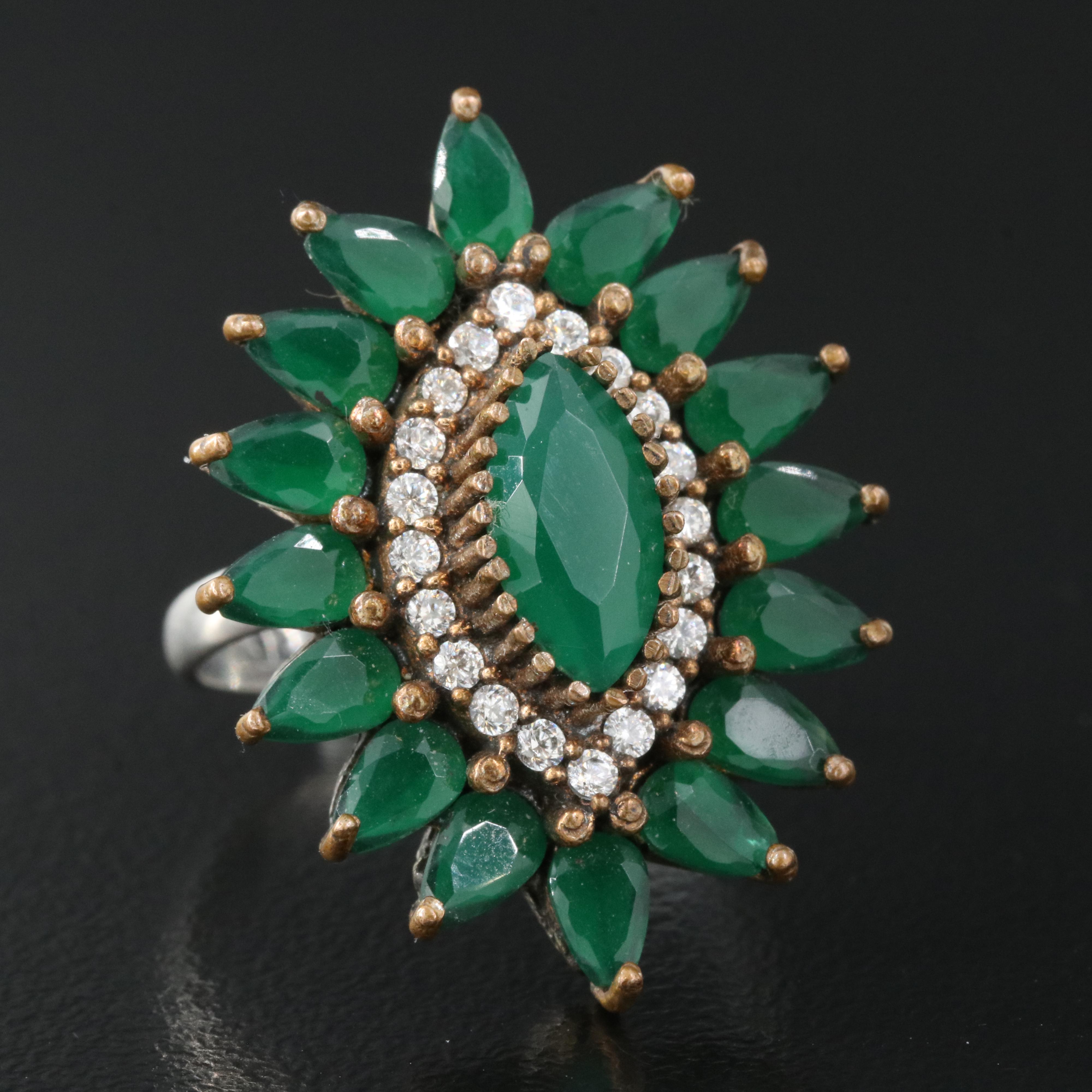 Sterling Glass and Cubic Zirconia Ring