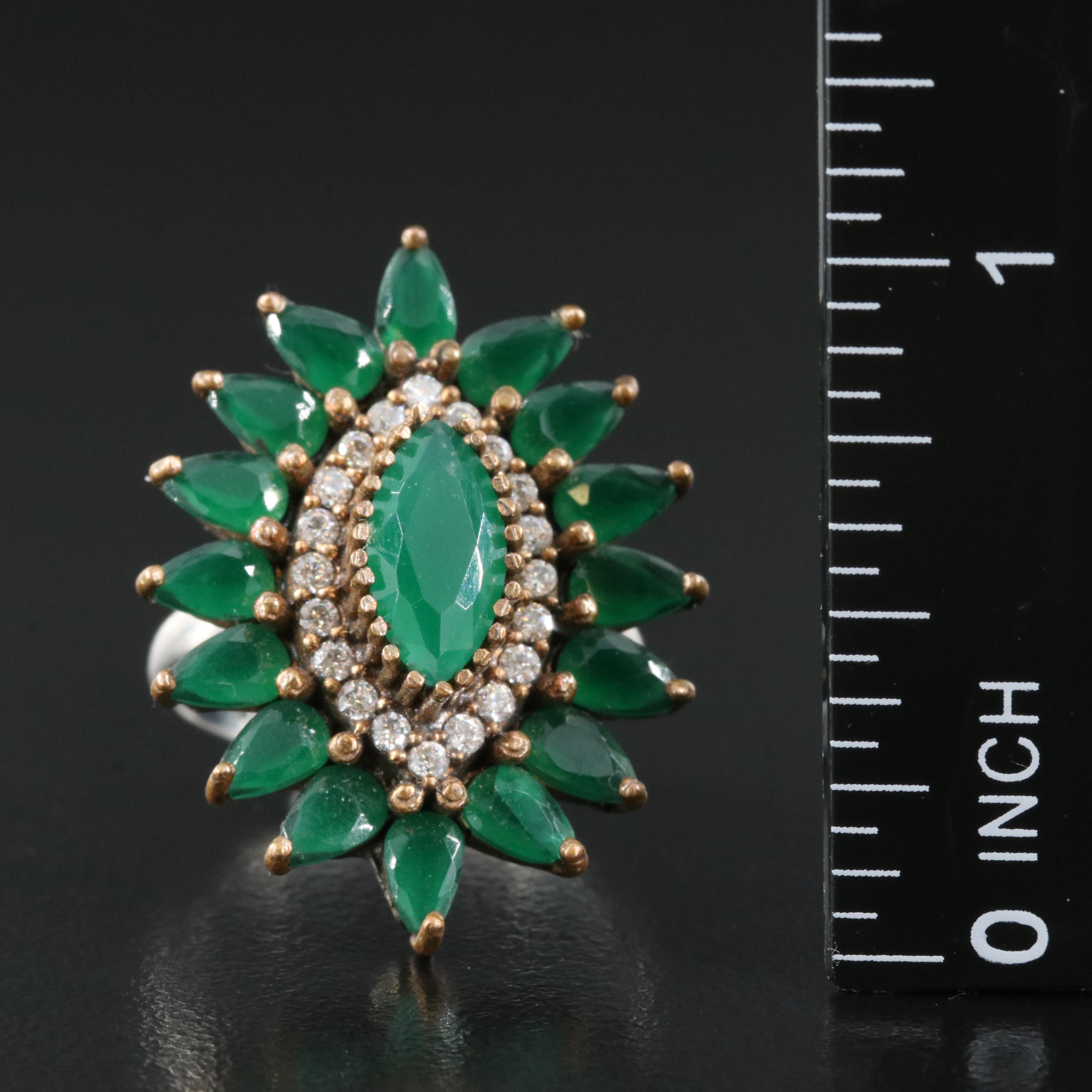 Sterling Glass and Cubic Zirconia Ring