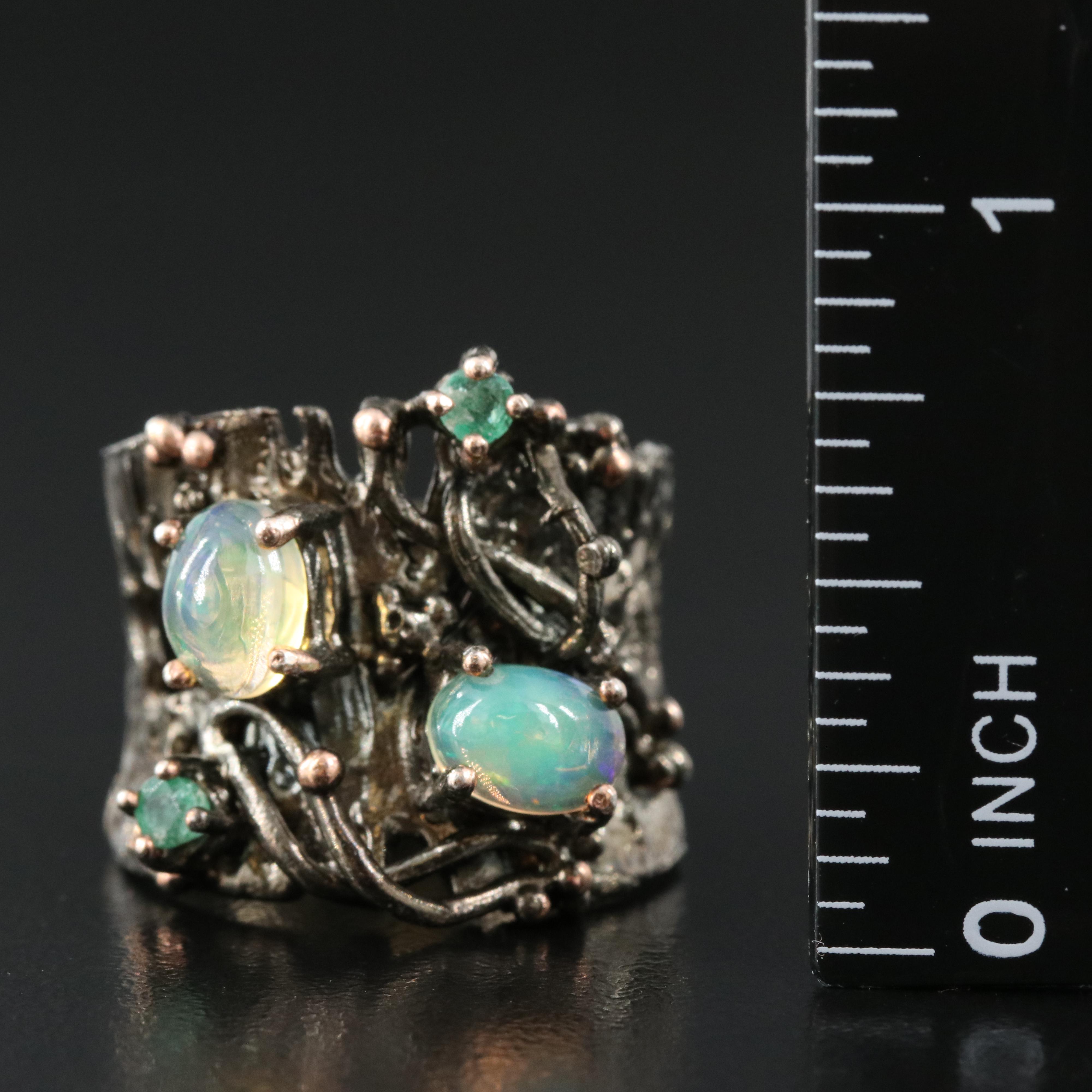 Sterling Opal and Emerald Organic Ring