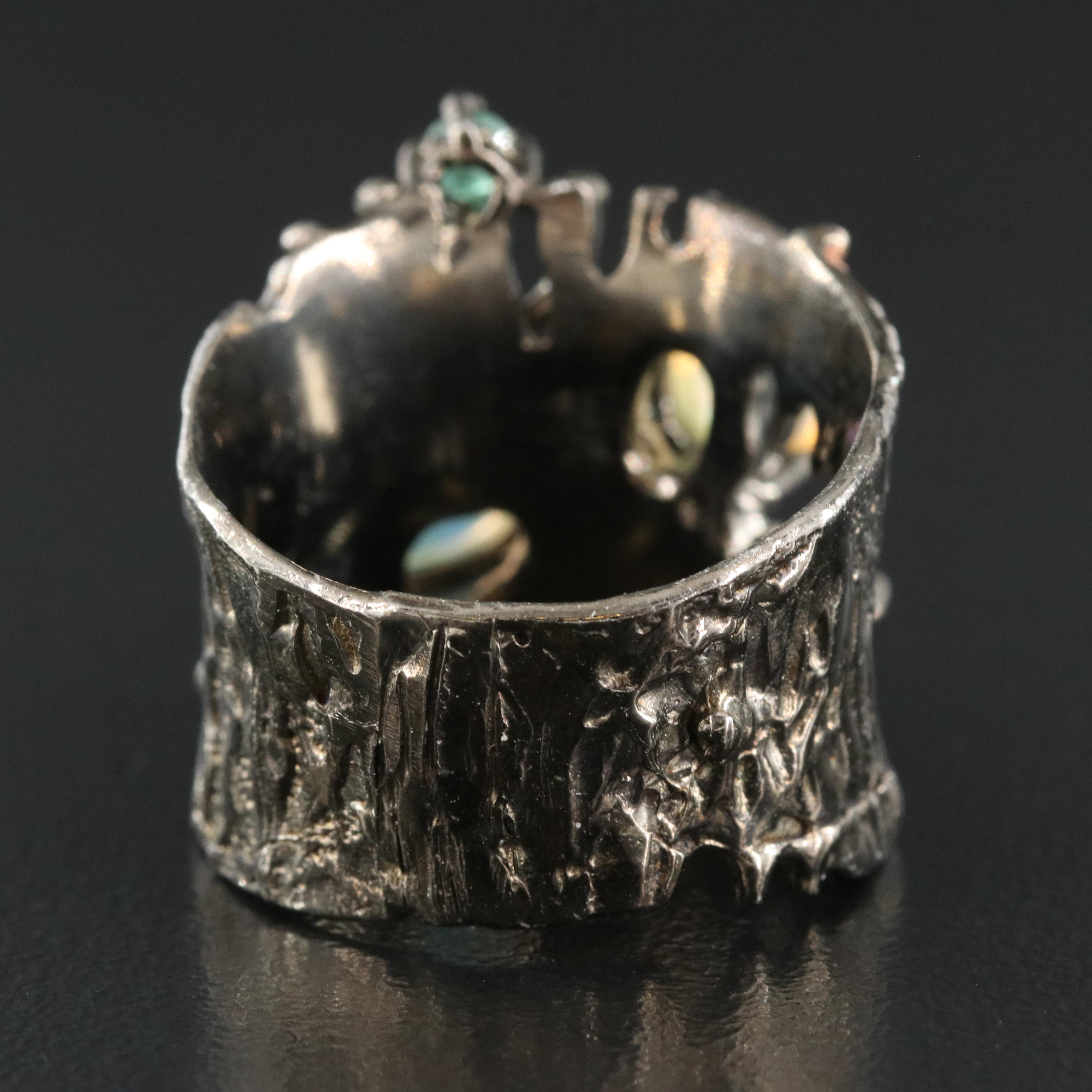 Sterling Opal and Emerald Organic Ring