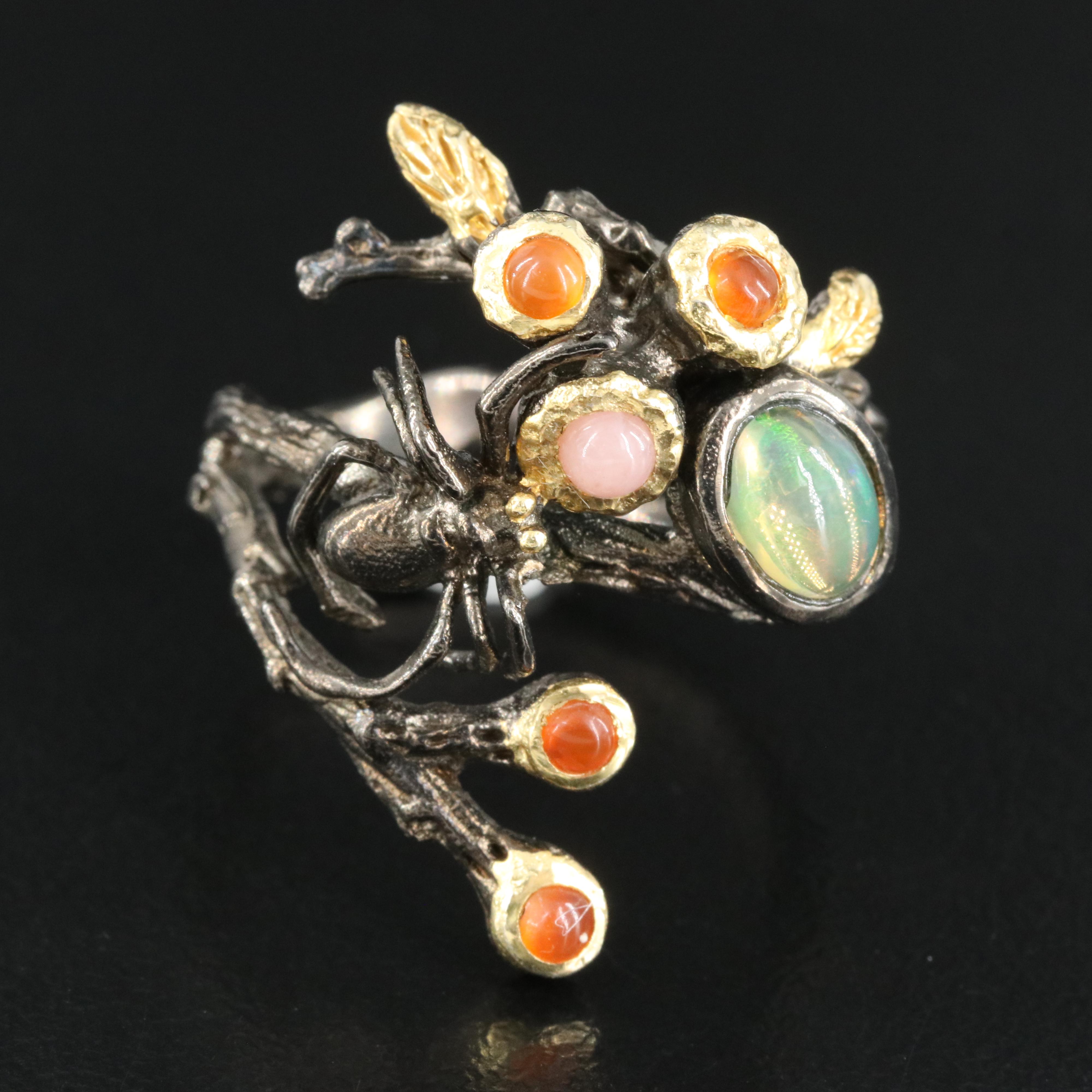 Sterling Opal and Carnelian Spider Split Shank Ring