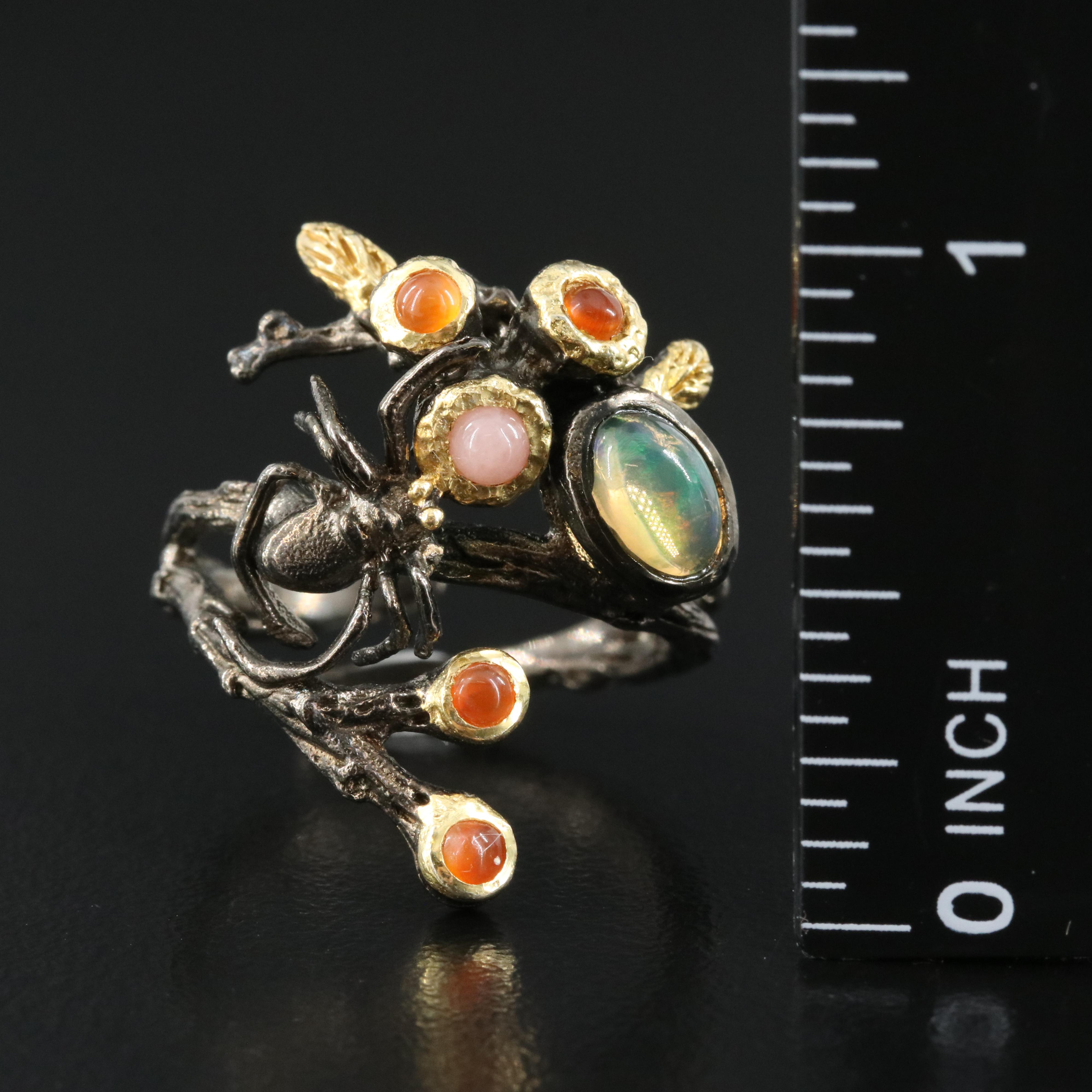 Sterling Opal and Carnelian Spider Split Shank Ring