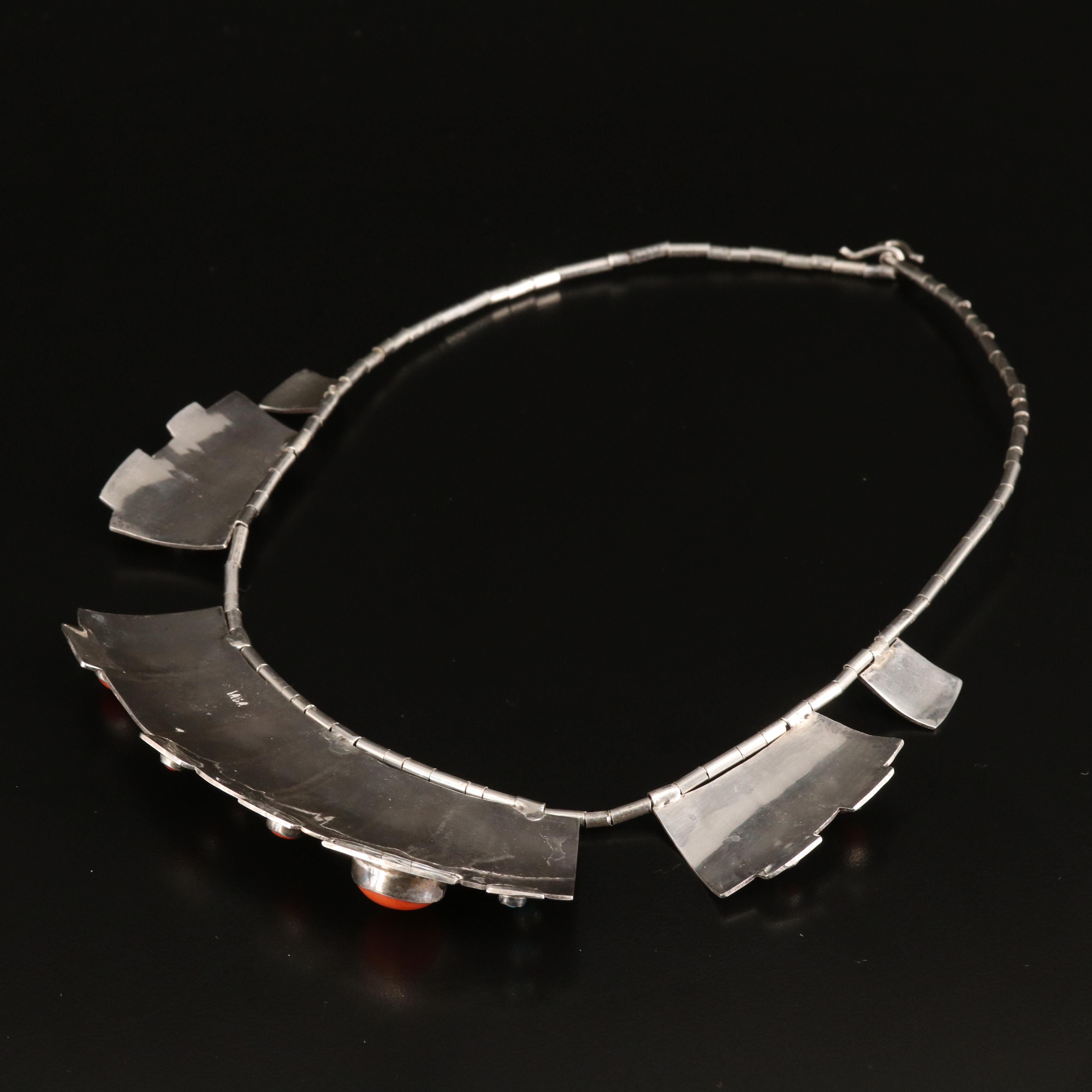 Southwestern Sterling Turquoise and Coral Necklace