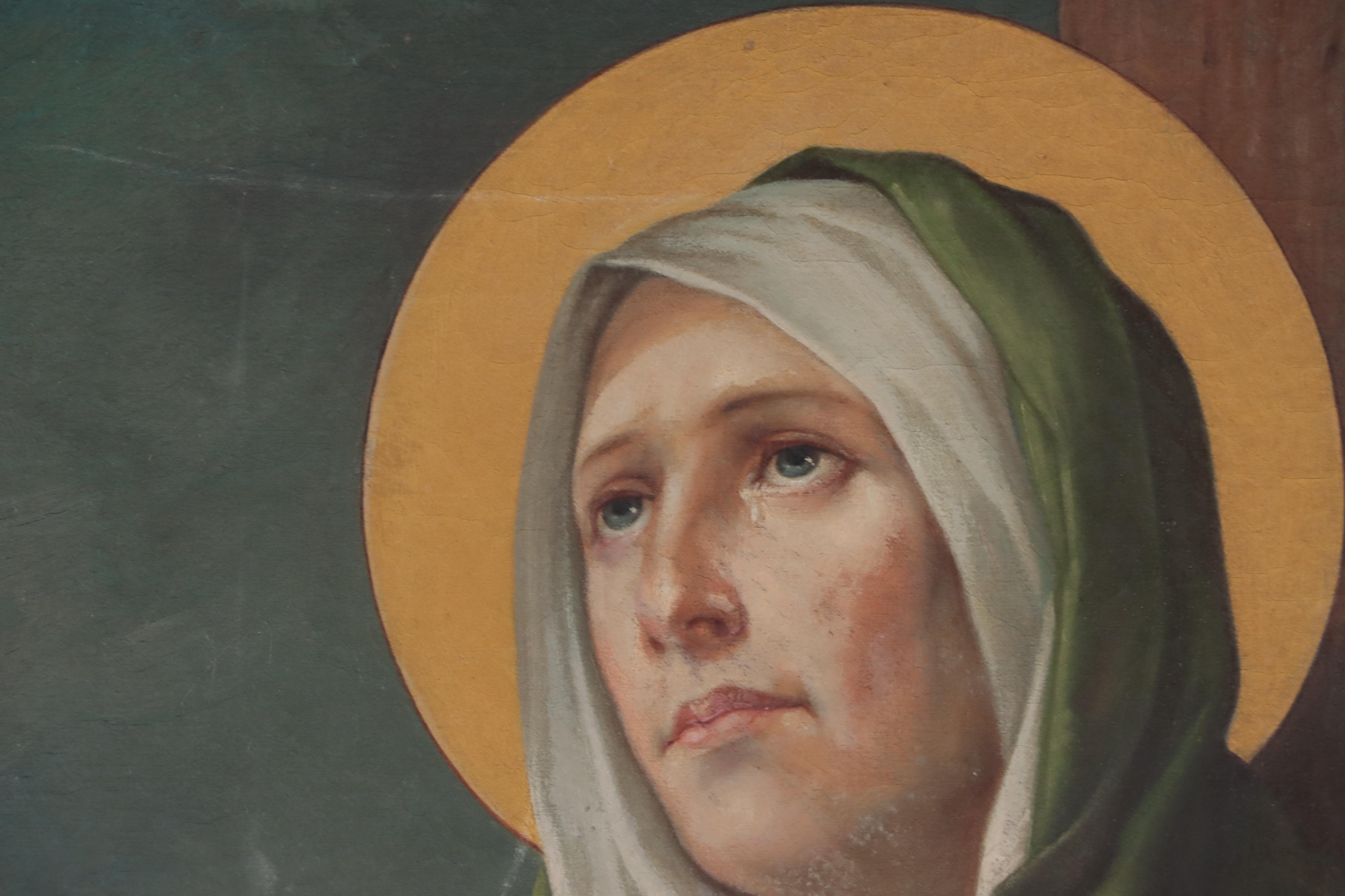 Oil Painting of Mary at the Foot of the Cross, Early 20th Century