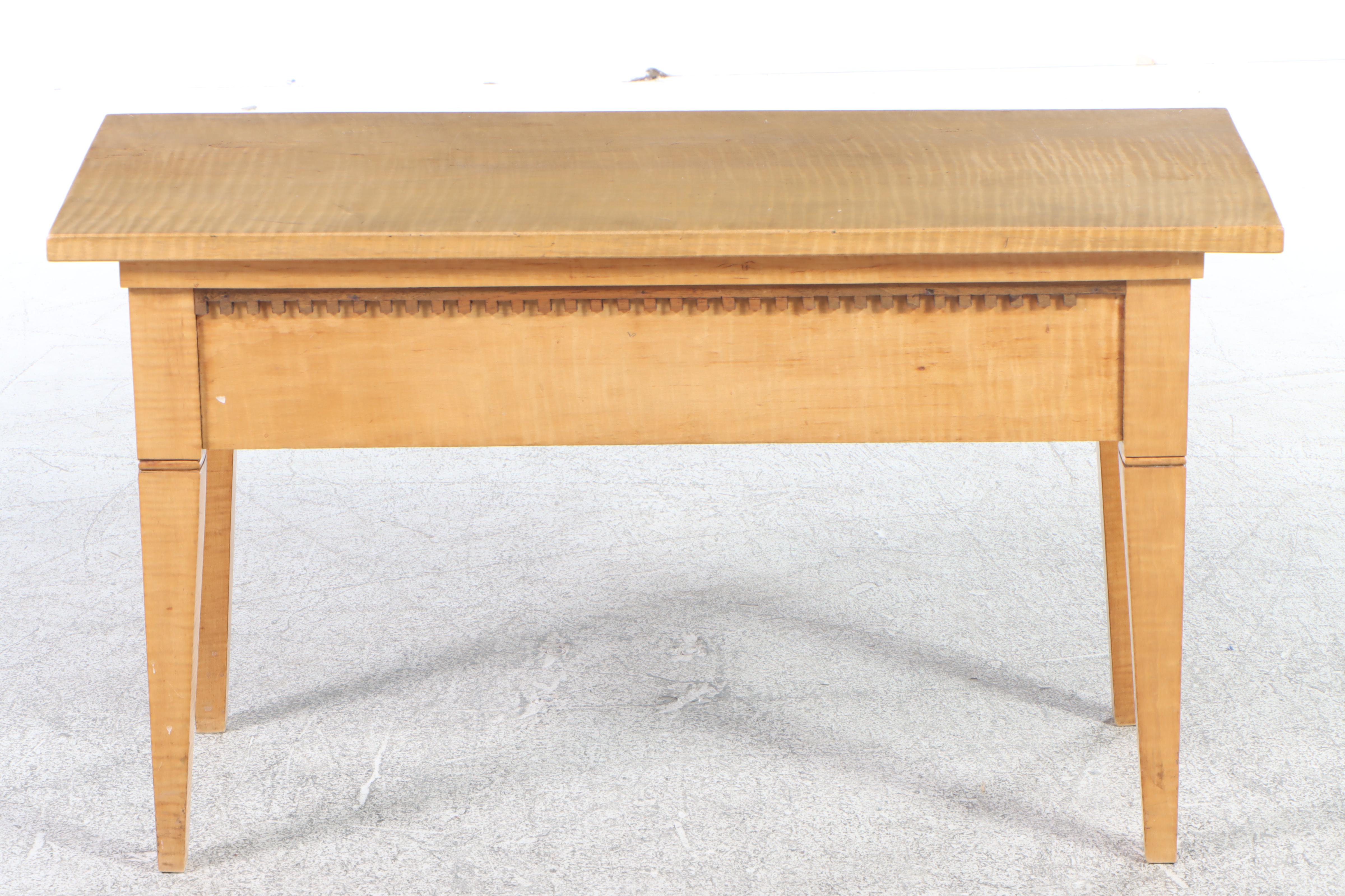 American Primitive Tiger Maple and Walnut Lift-Seat Bench, 20th Century