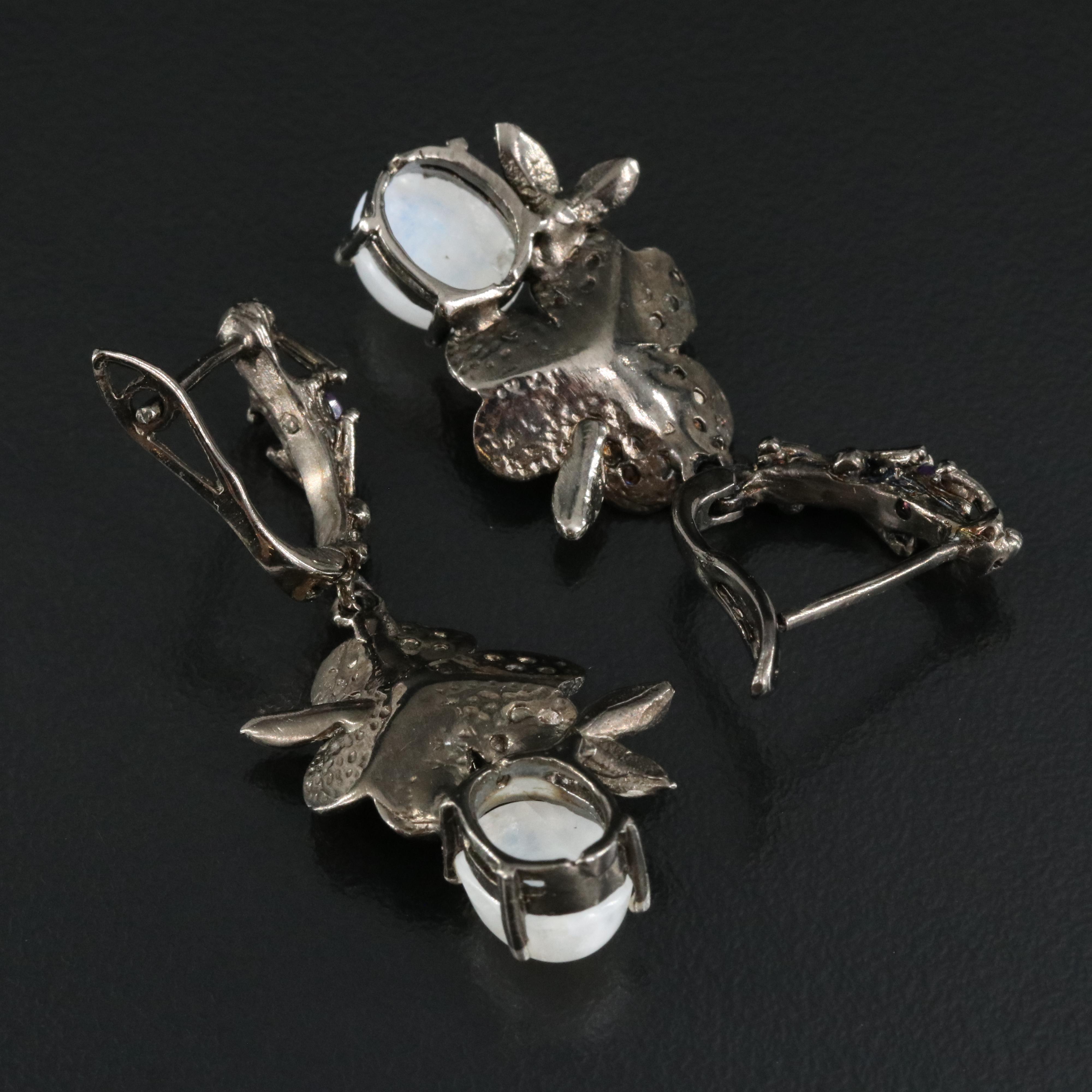 Sterling Rainbow Moonstone and Amethyst Earrings