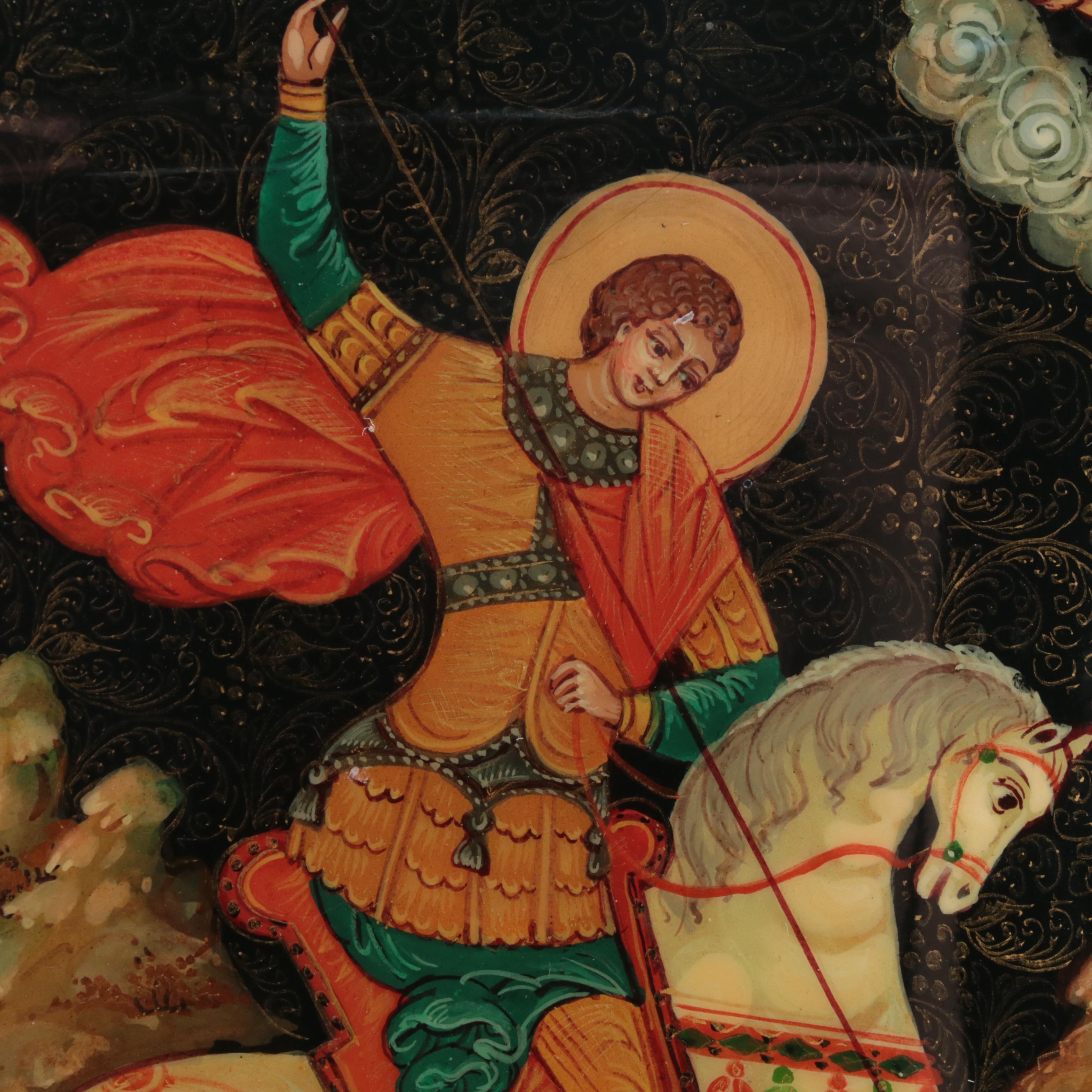 Russian "Saint George and the Dragon" with Other Hand-Painted Lacquer Boxes