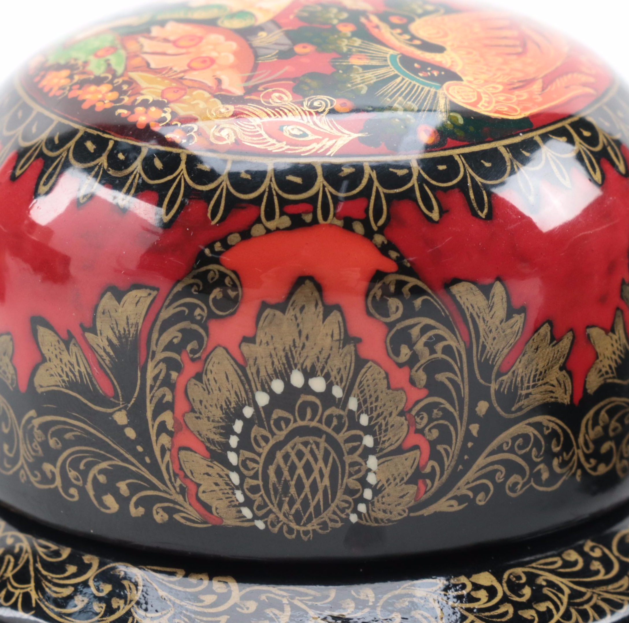 Russian "Saint George and the Dragon" with Other Hand-Painted Lacquer Boxes