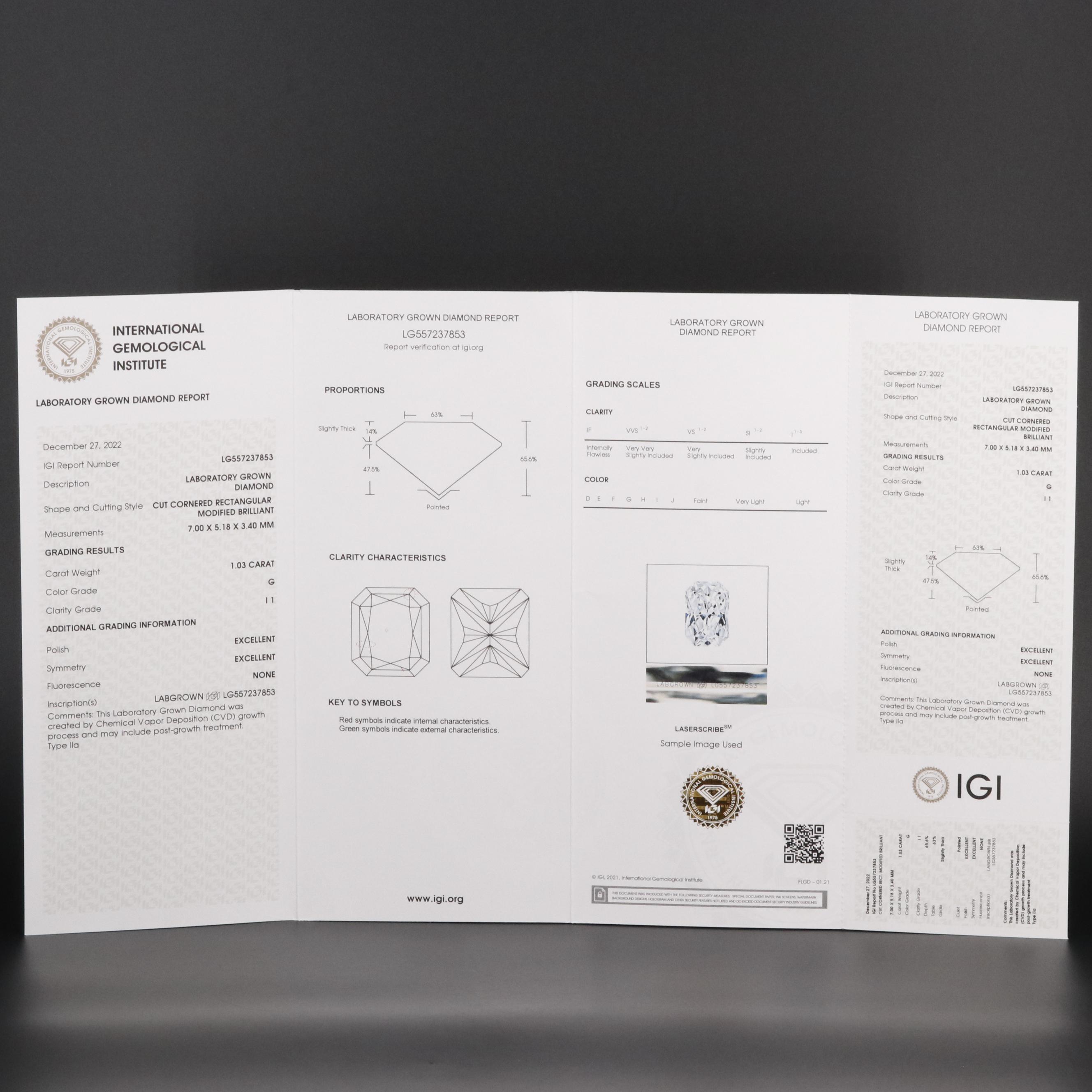 Loose 1.03 CT Lab Grown Diamond with IGI Report
