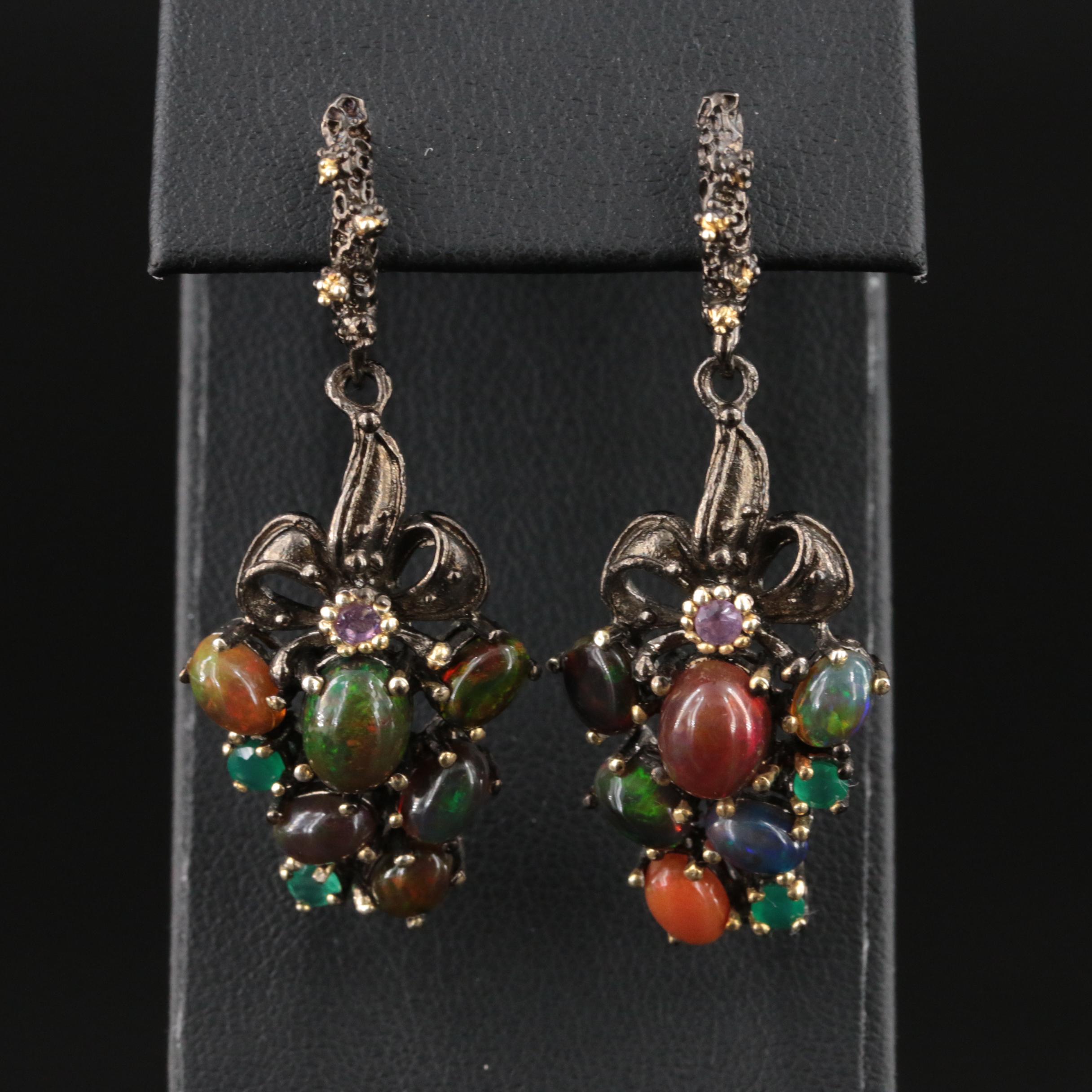 Sterling Opal, Amethyst and Chrysoprase Earrings