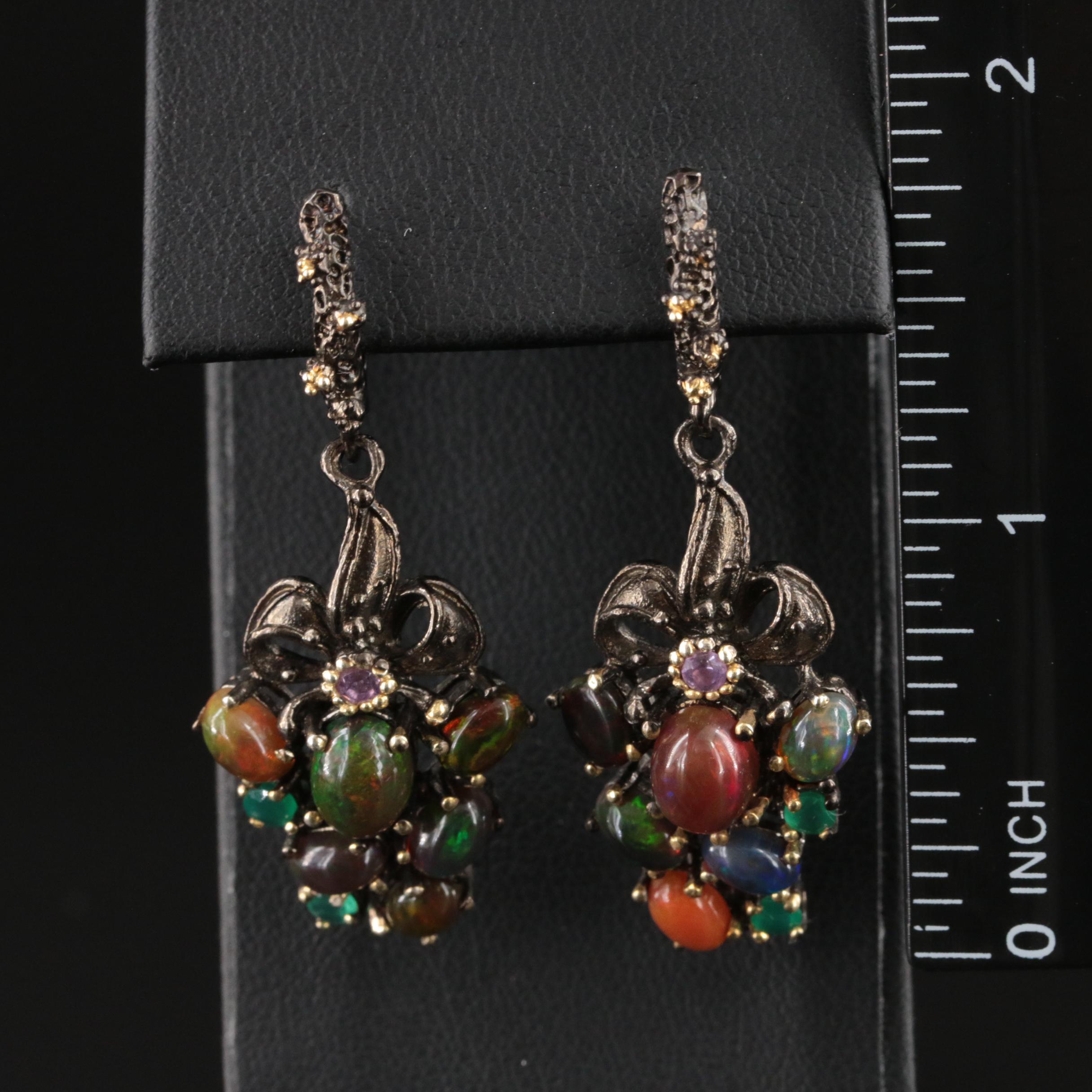 Sterling Opal, Amethyst and Chrysoprase Earrings