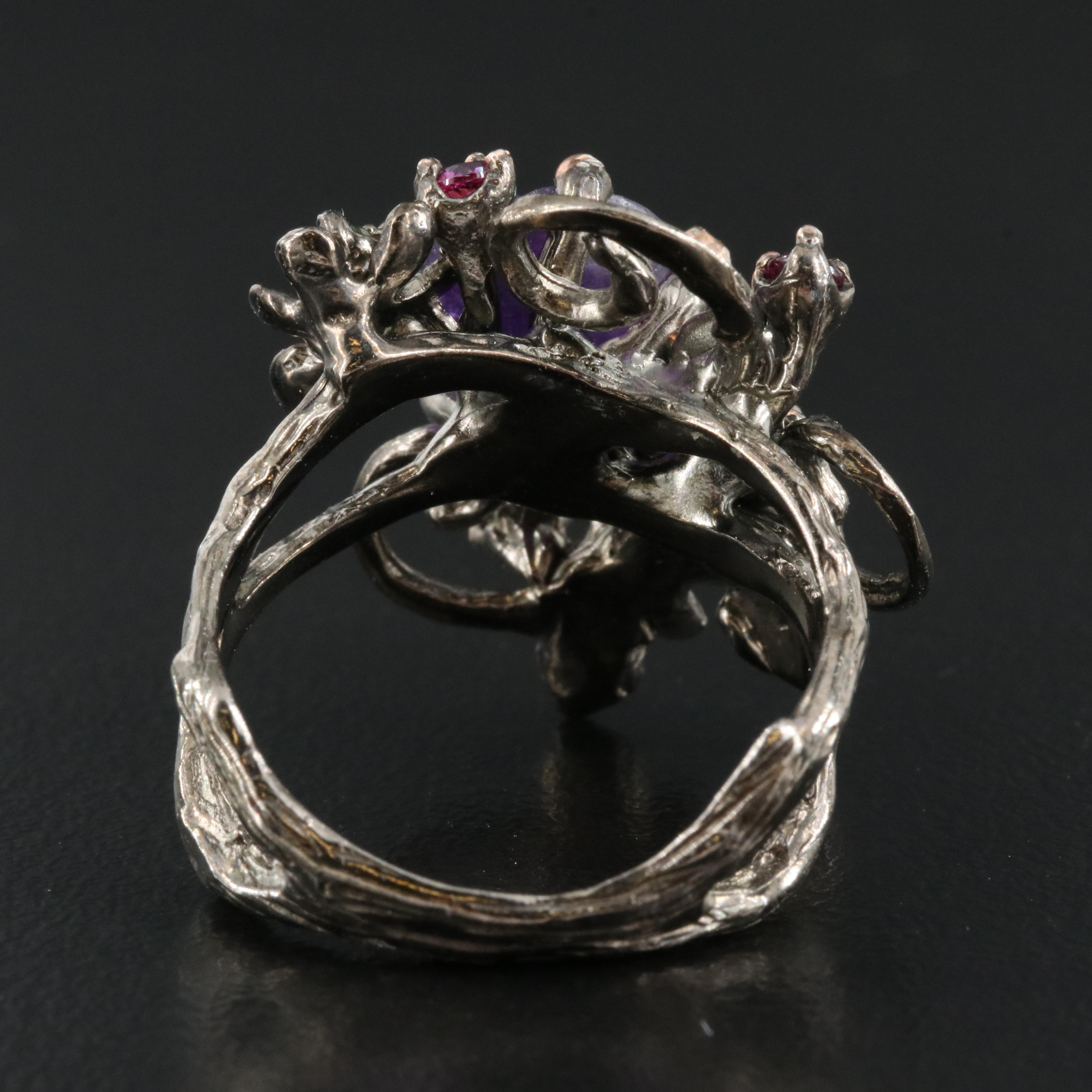 Sterling Ring Including Amethyst, Rhodolite Garnet and Diopside