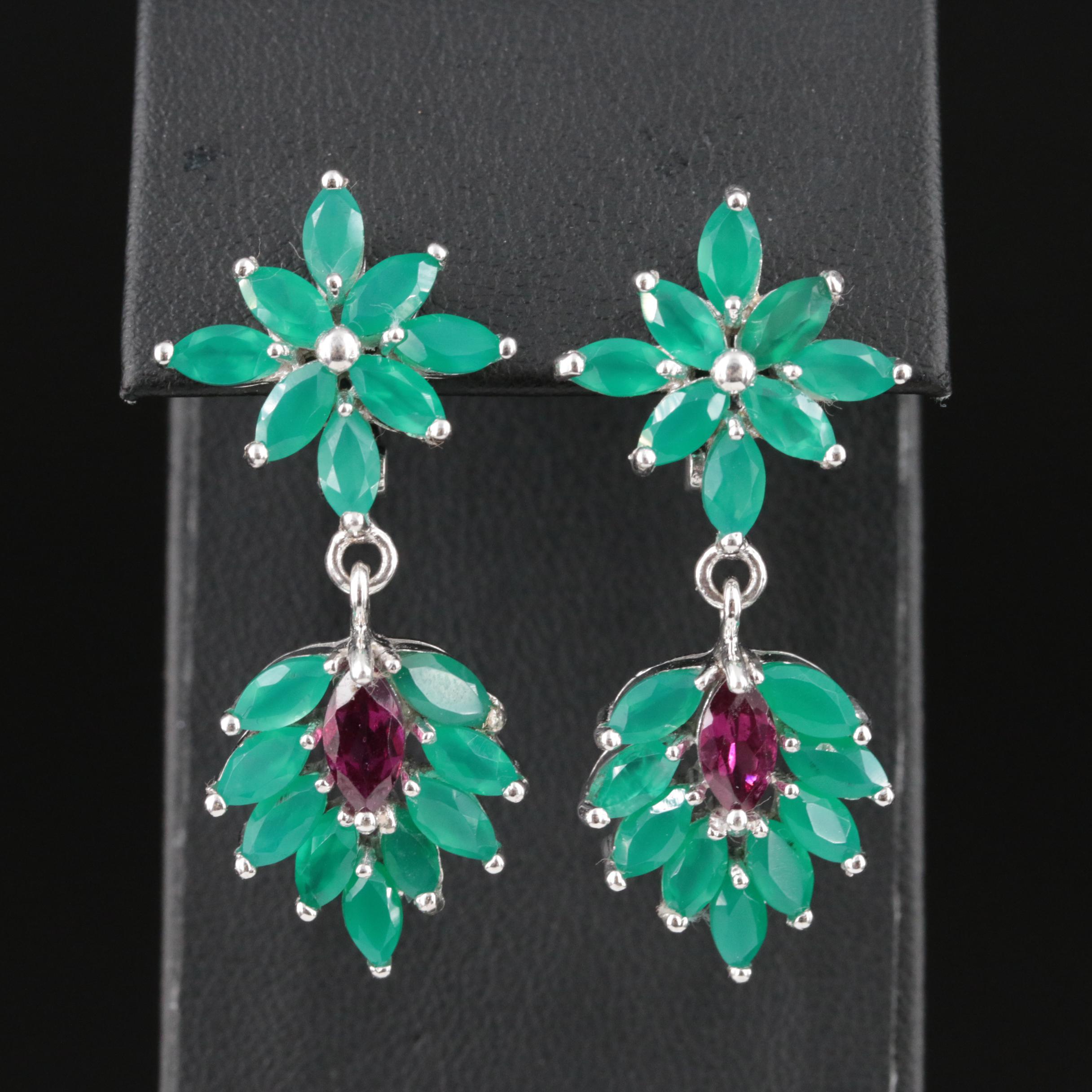Sterling Chrysoprase and Garnet Earrings