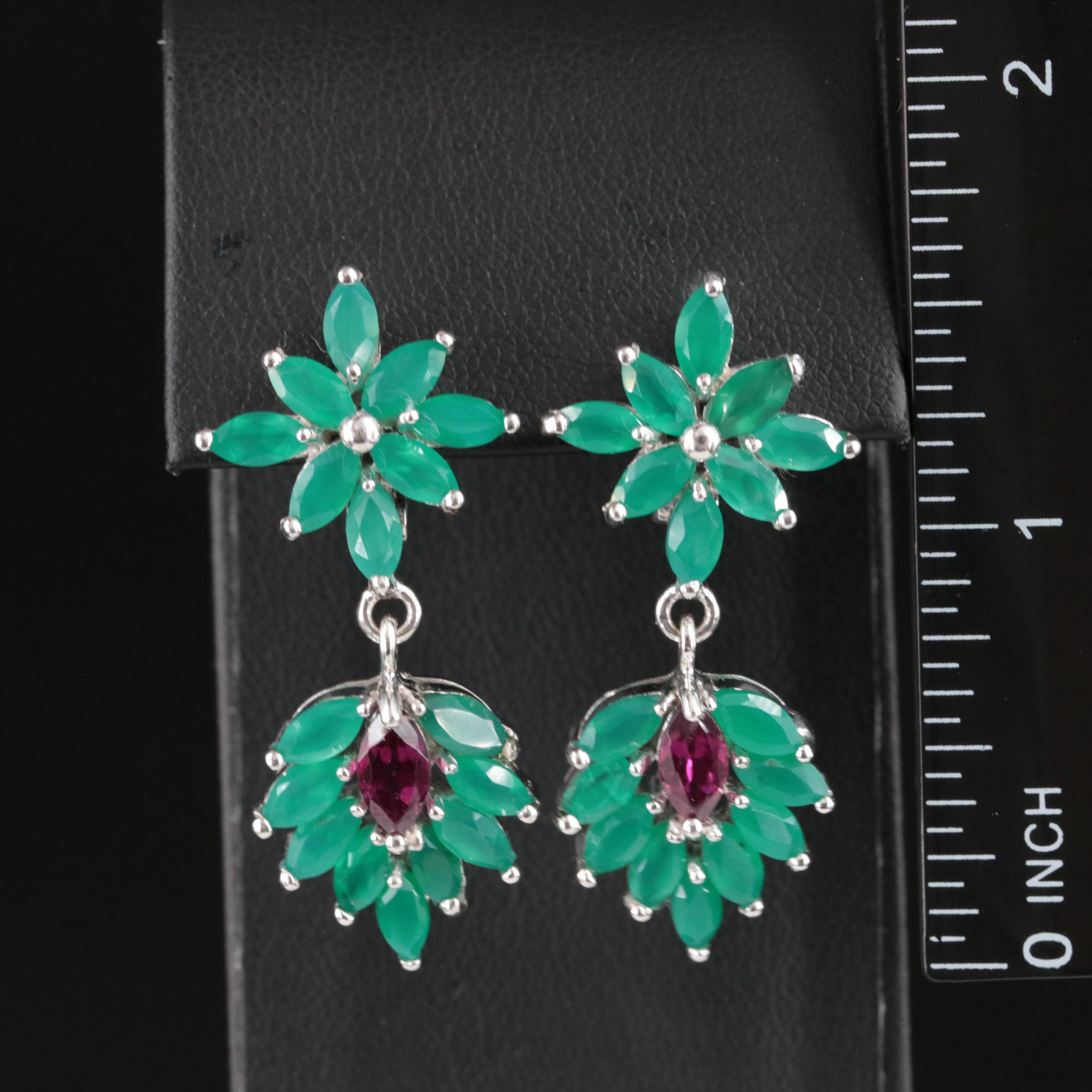 Sterling Chrysoprase and Garnet Earrings