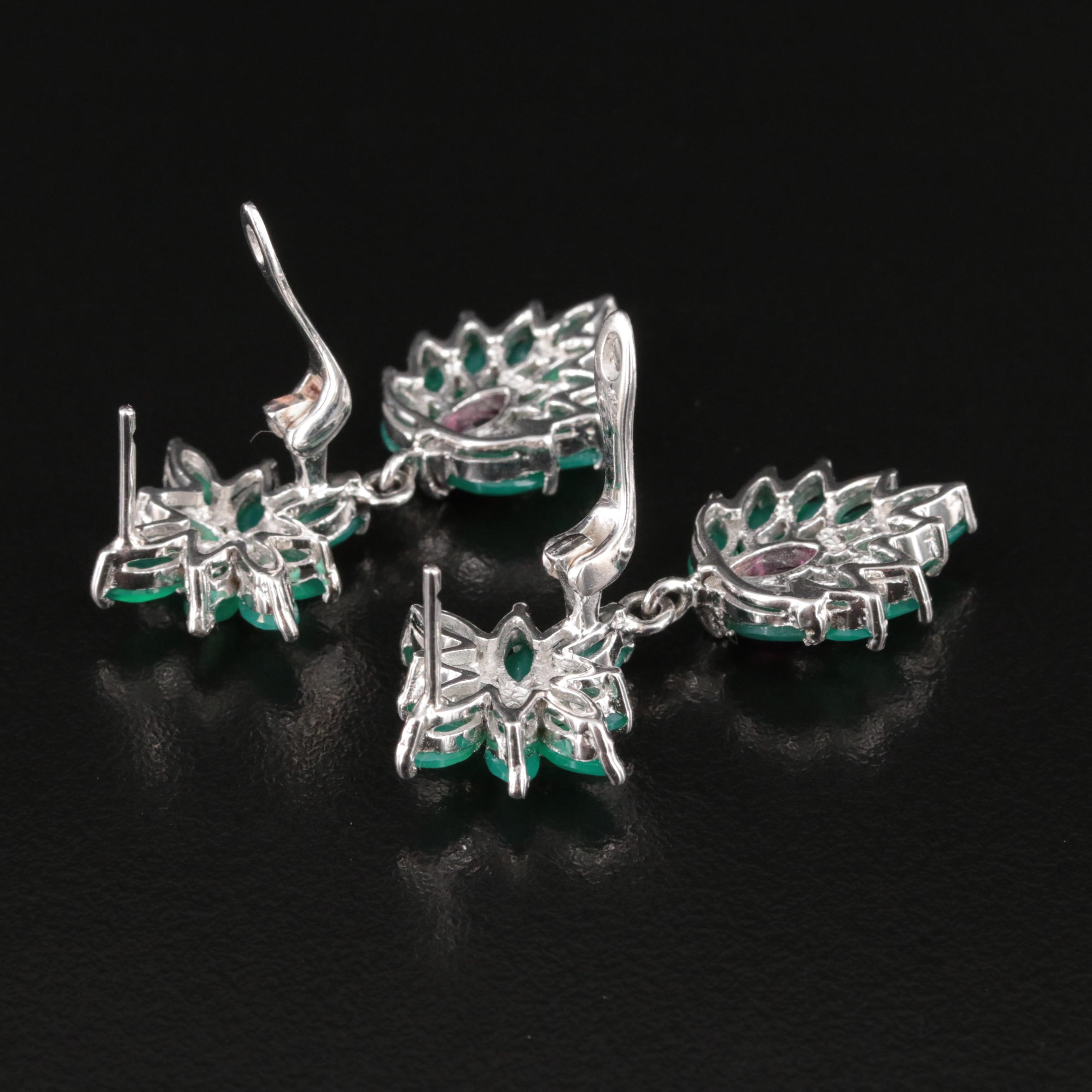 Sterling Chrysoprase and Garnet Earrings